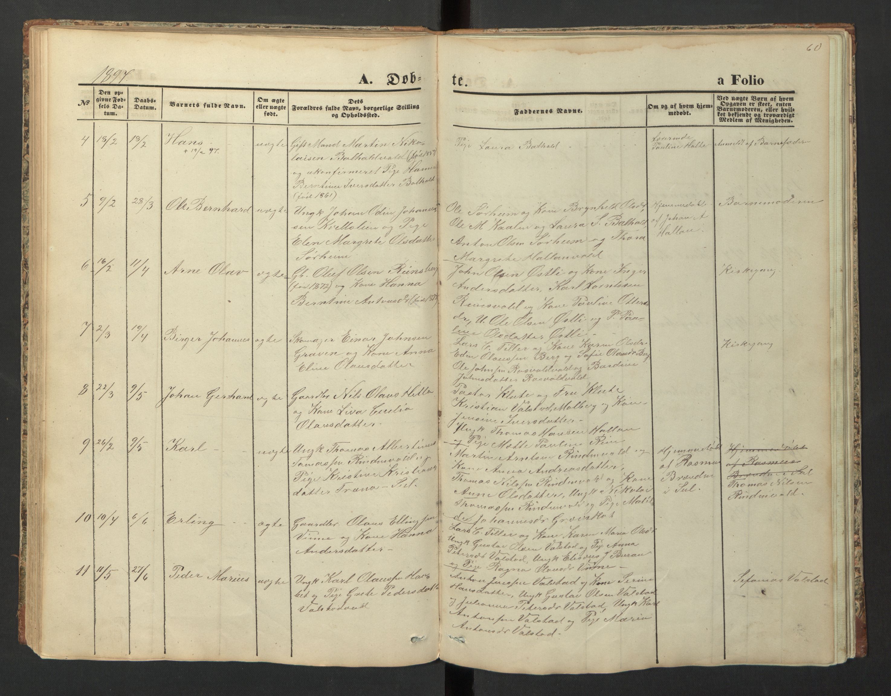 Ministerialprotokoller, klokkerbøker og fødselsregistre - Nord-Trøndelag, AV/SAT-A-1458/726/L0271: Parish register (copy) no. 726C02, 1869-1897, p. 60