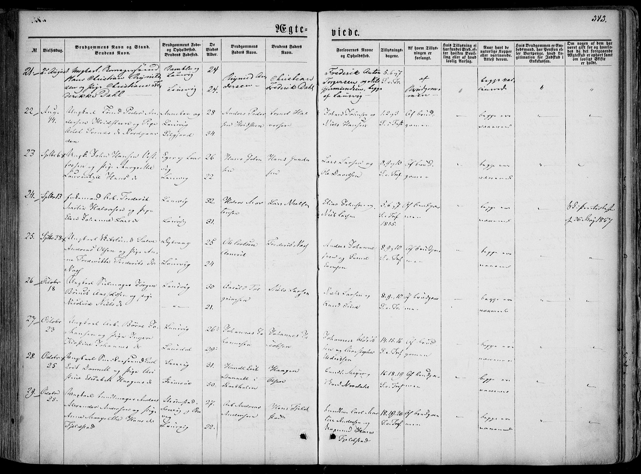 Larvik kirkebøker, SAKO/A-352/F/Fa/L0004: Parish register (official) no. I 4, 1856-1870, p. 343