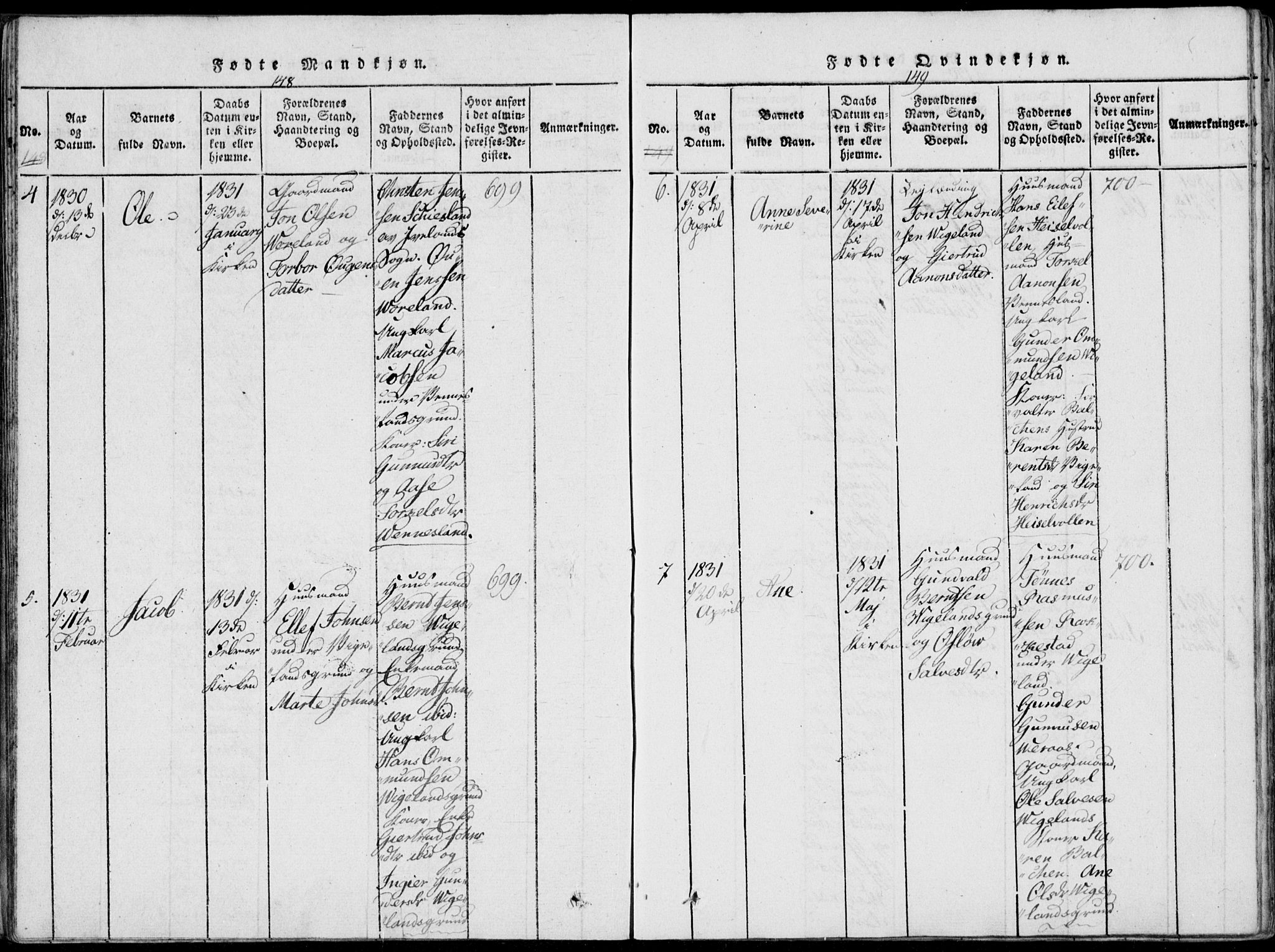 Vennesla sokneprestkontor, AV/SAK-1111-0045/Fa/Fab/L0003: Parish register (official) no. A 3, 1820-1834, p. 148-149