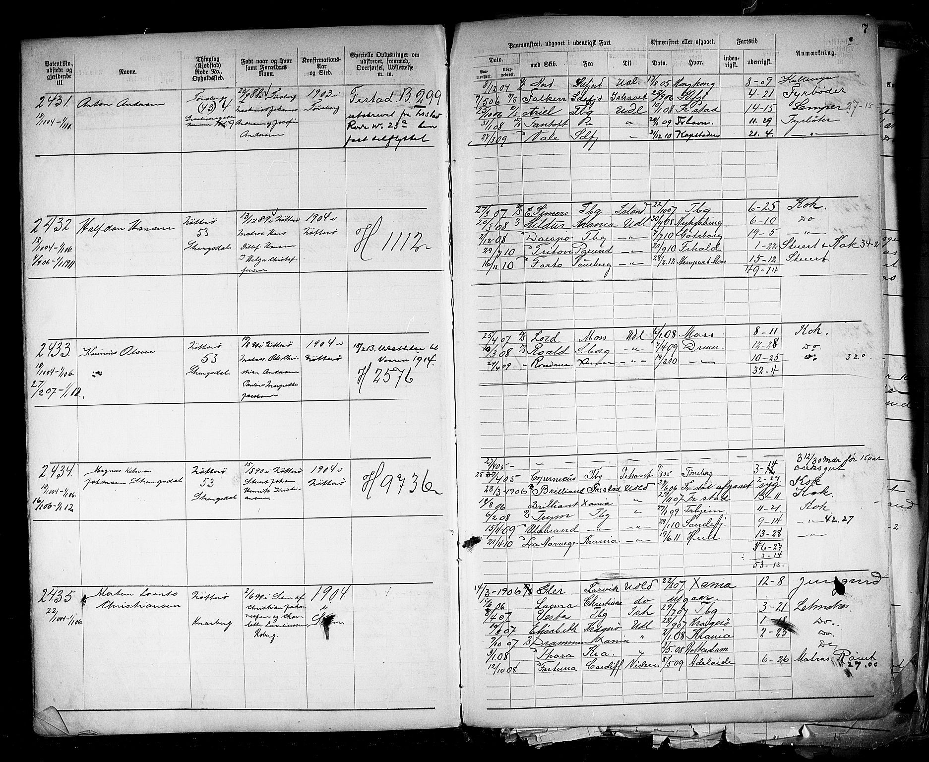 Tønsberg innrulleringskontor, AV/SAKO-A-786/F/Fb/L0005: Annotasjonsrulle Patent nr. 2401-4080, 1904-1910, p. 10