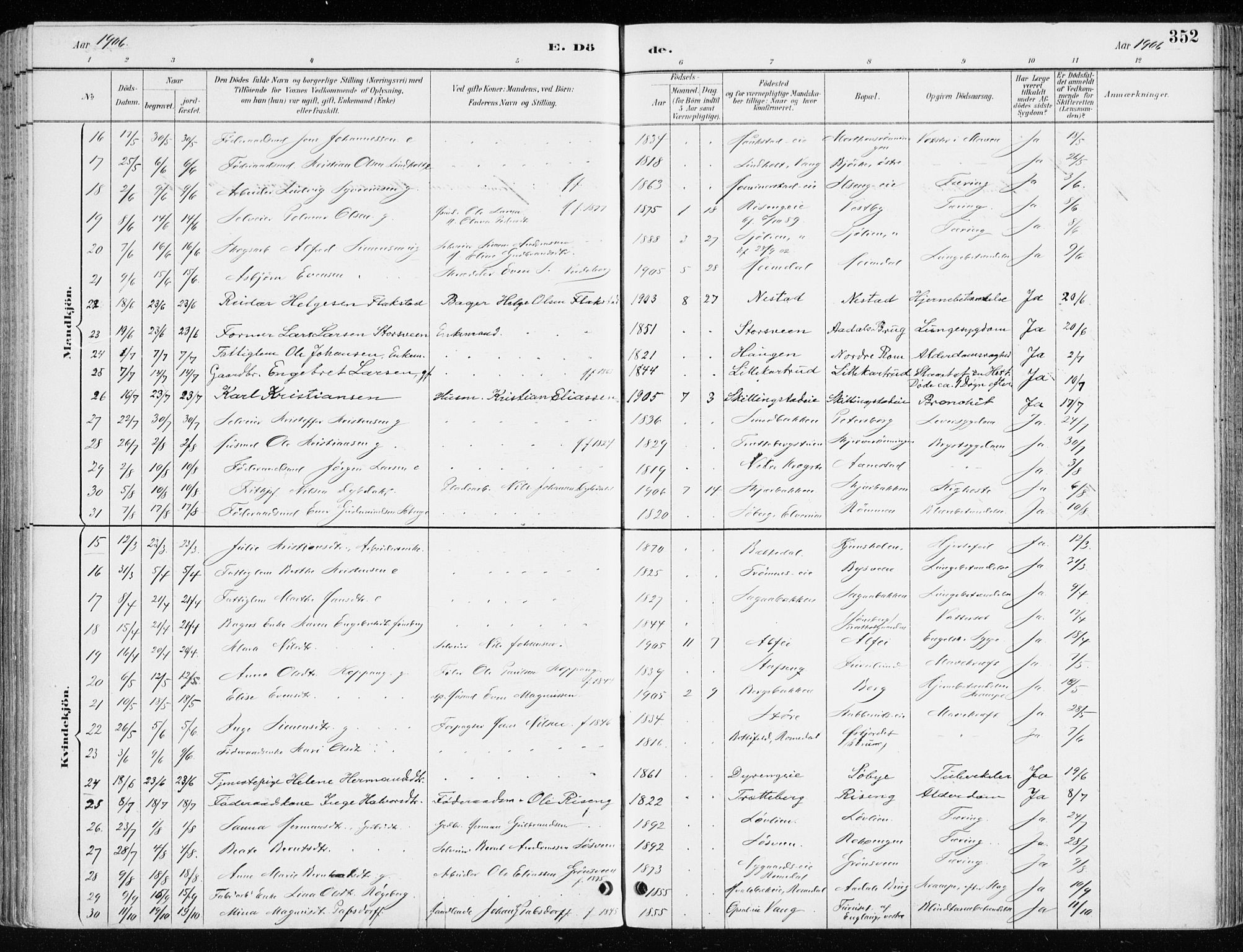 Løten prestekontor, AV/SAH-PREST-022/K/Ka/L0010: Parish register (official) no. 10, 1892-1907, p. 352