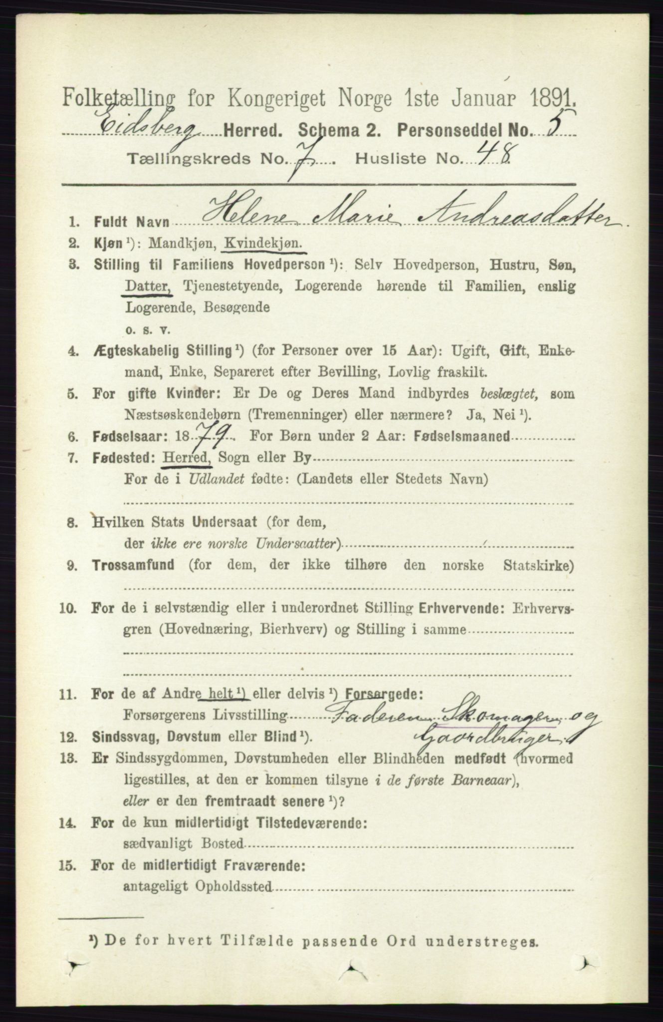 RA, 1891 census for 0125 Eidsberg, 1891, p. 4416