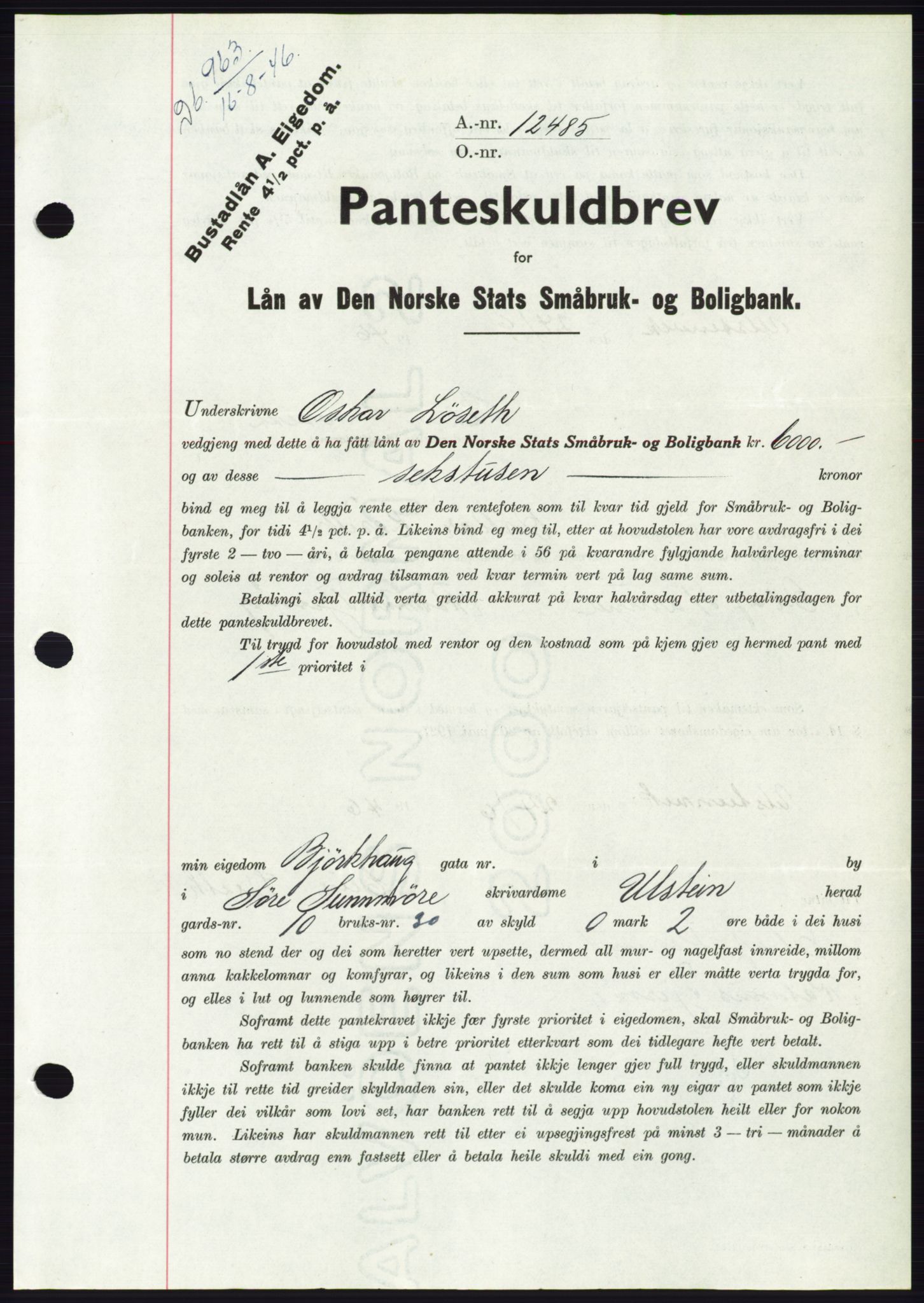 Søre Sunnmøre sorenskriveri, AV/SAT-A-4122/1/2/2C/L0114: Mortgage book no. 1-2B, 1943-1947, Diary no: : 963/1946