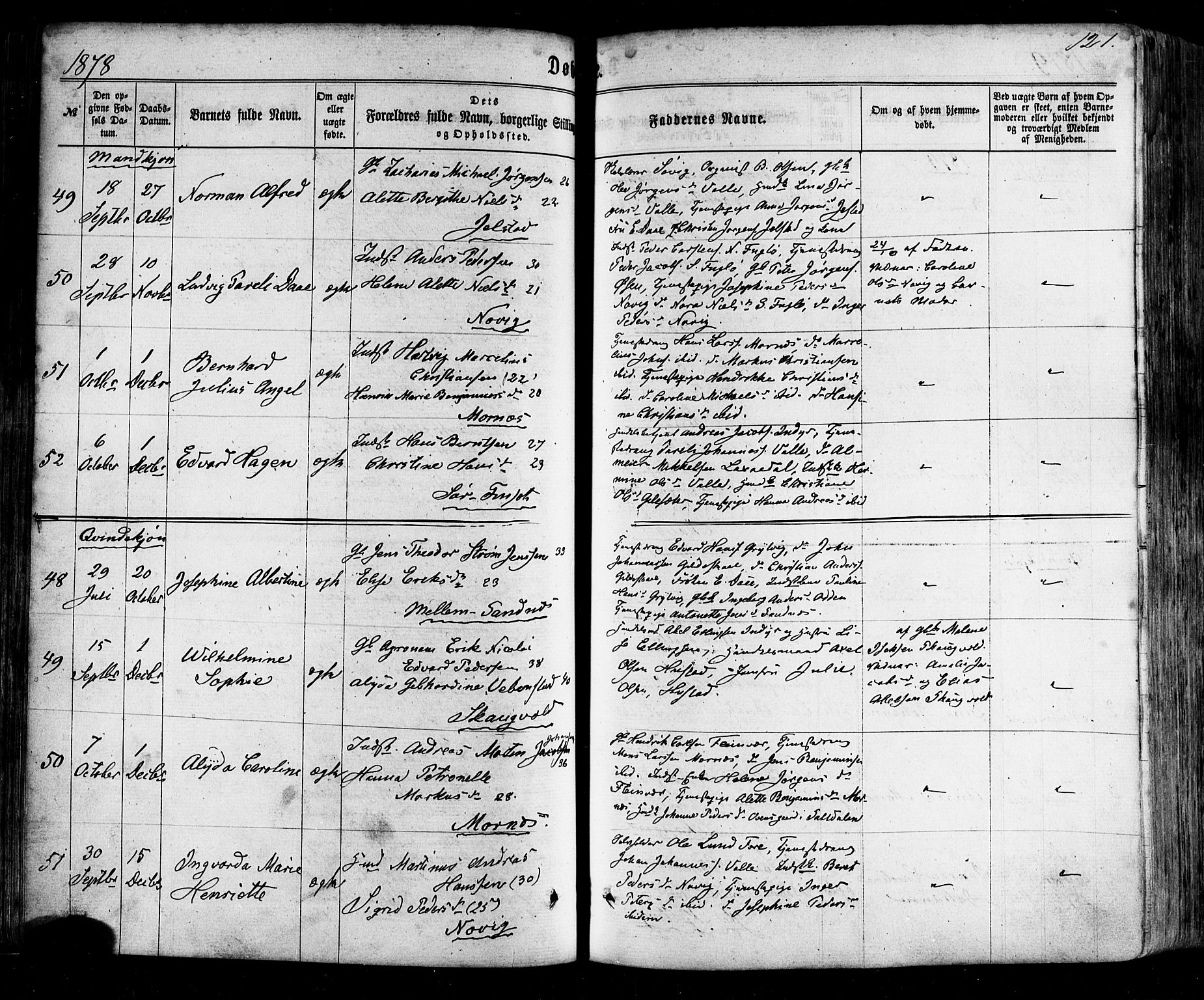 Ministerialprotokoller, klokkerbøker og fødselsregistre - Nordland, AV/SAT-A-1459/805/L0098: Parish register (official) no. 805A05, 1862-1879, p. 121