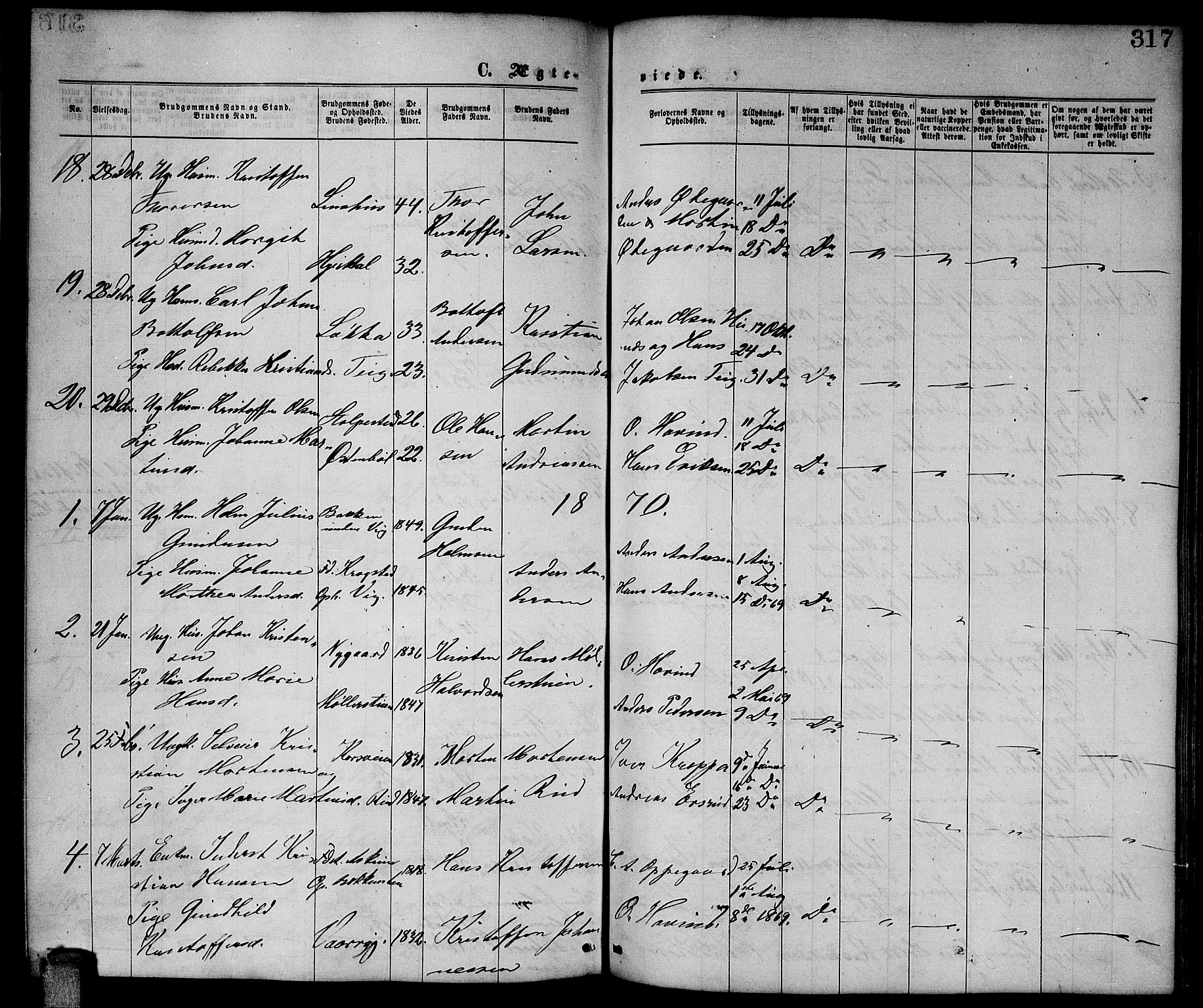 Enebakk prestekontor Kirkebøker, AV/SAO-A-10171c/G/Ga/L0005: Parish register (copy) no. I 5, 1867-1888, p. 317