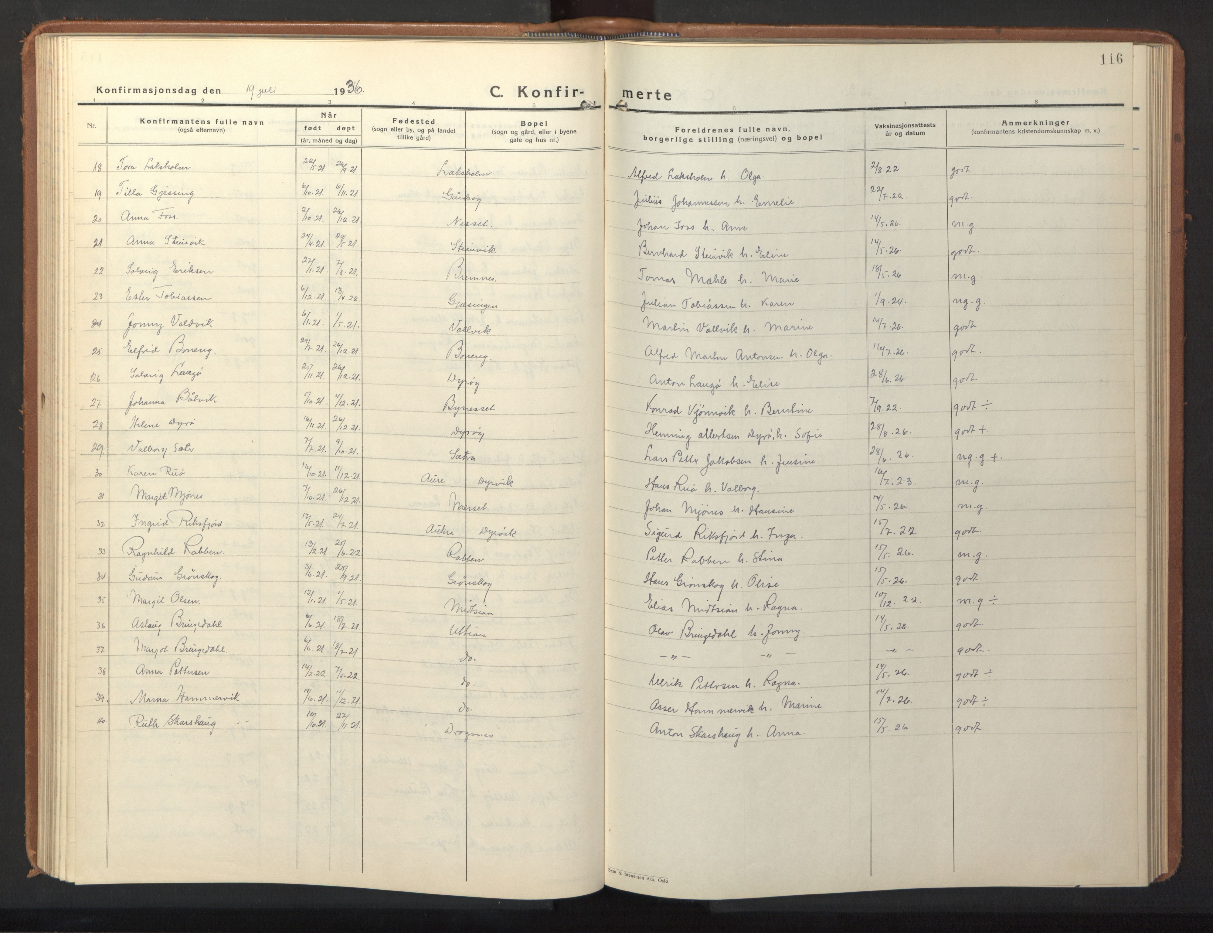 Ministerialprotokoller, klokkerbøker og fødselsregistre - Sør-Trøndelag, SAT/A-1456/640/L0590: Parish register (copy) no. 640C07, 1935-1948, p. 116