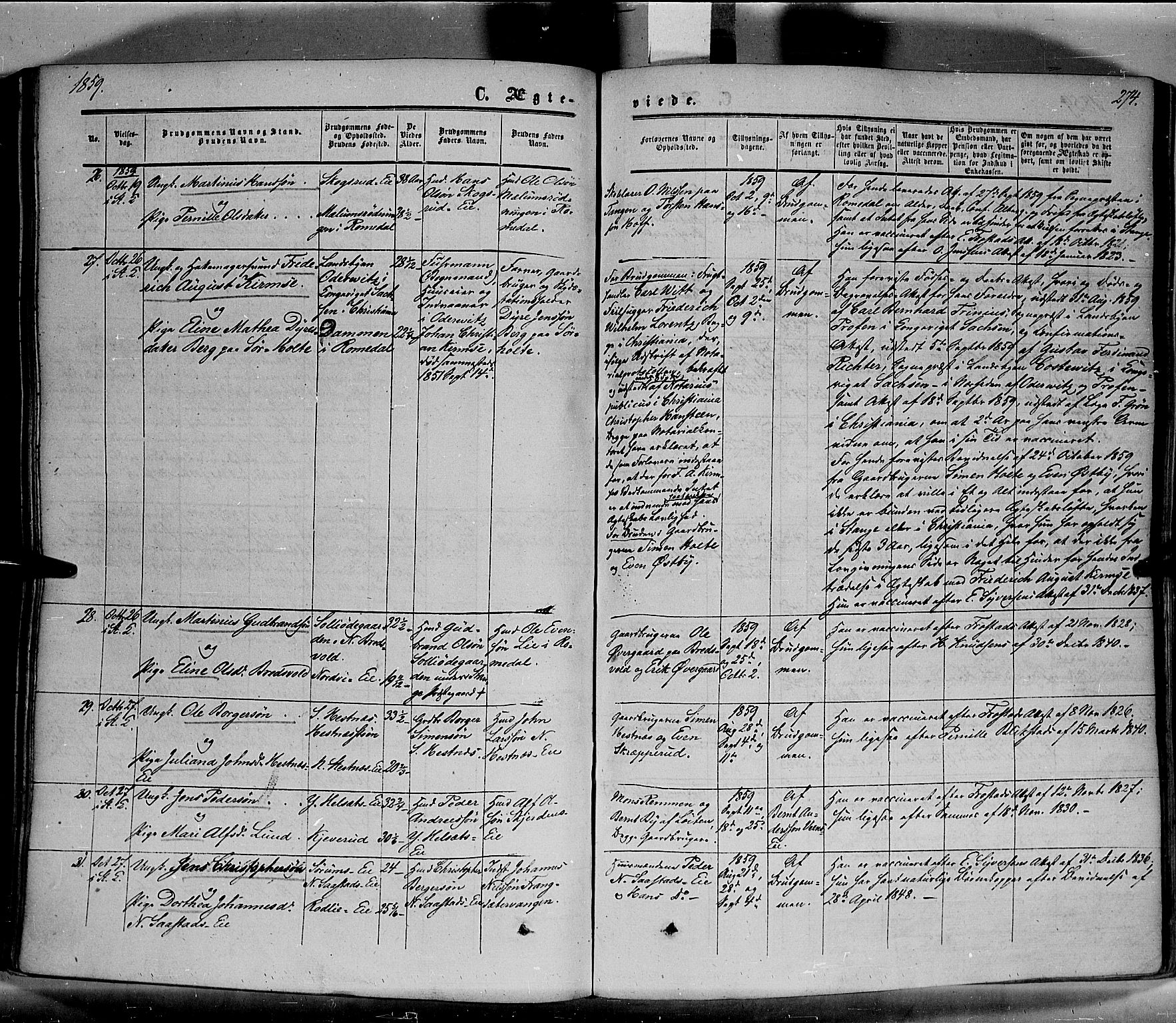 Stange prestekontor, AV/SAH-PREST-002/K/L0012: Parish register (official) no. 12, 1852-1862, p. 274