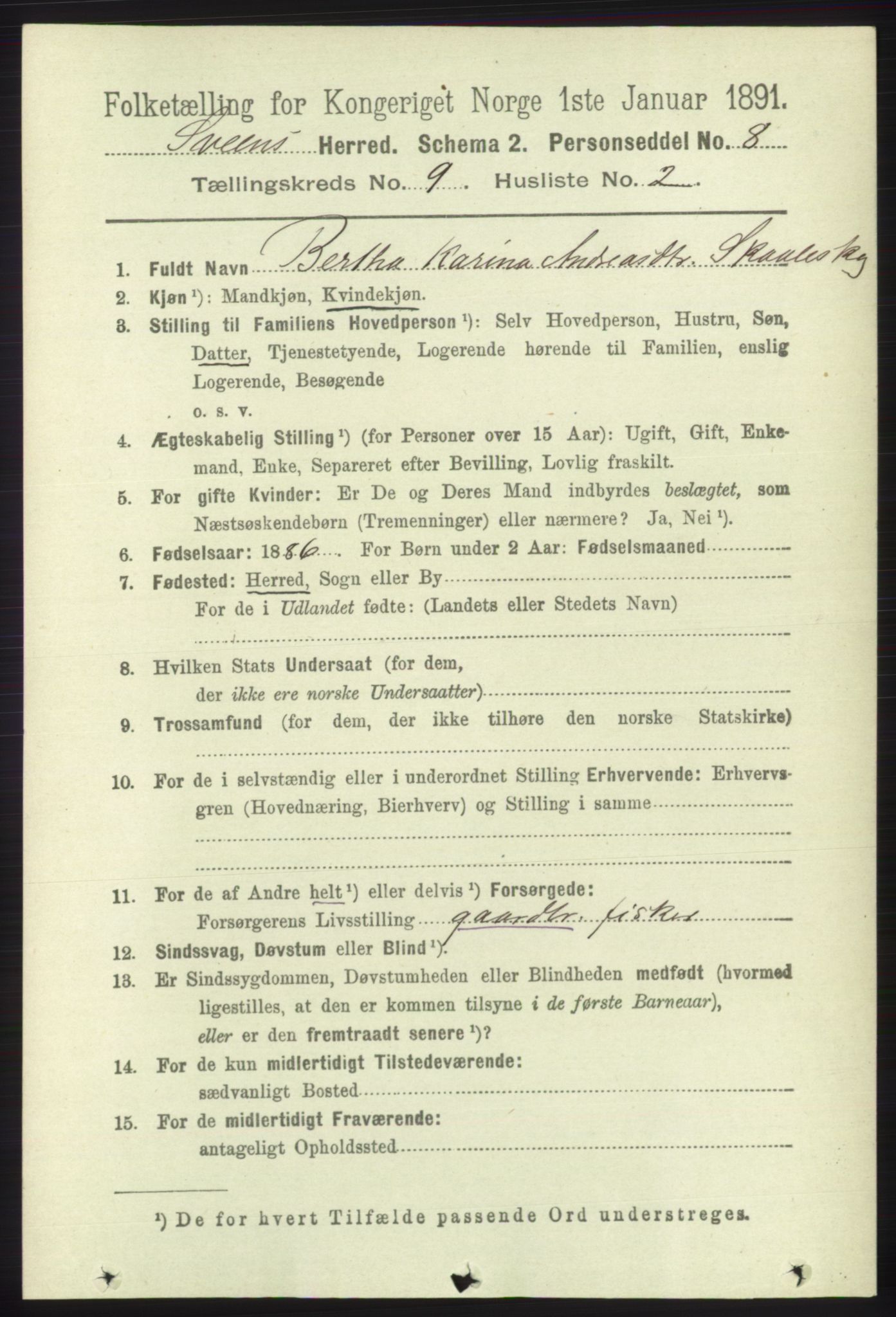 RA, 1891 census for 1216 Sveio, 1891, p. 2698