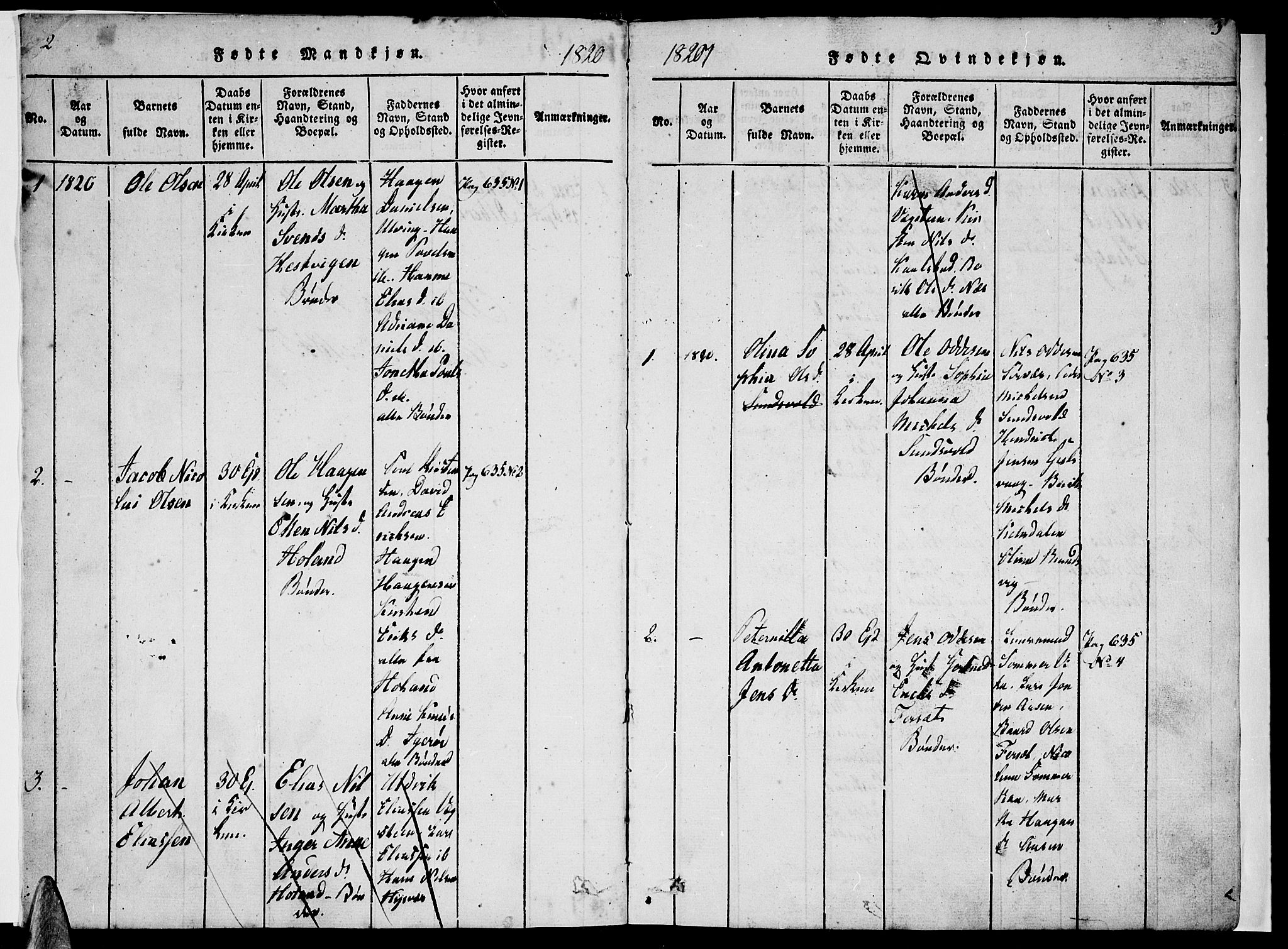 Ministerialprotokoller, klokkerbøker og fødselsregistre - Nordland, SAT/A-1459/816/L0239: Parish register (official) no. 816A05, 1820-1845, p. 2-3