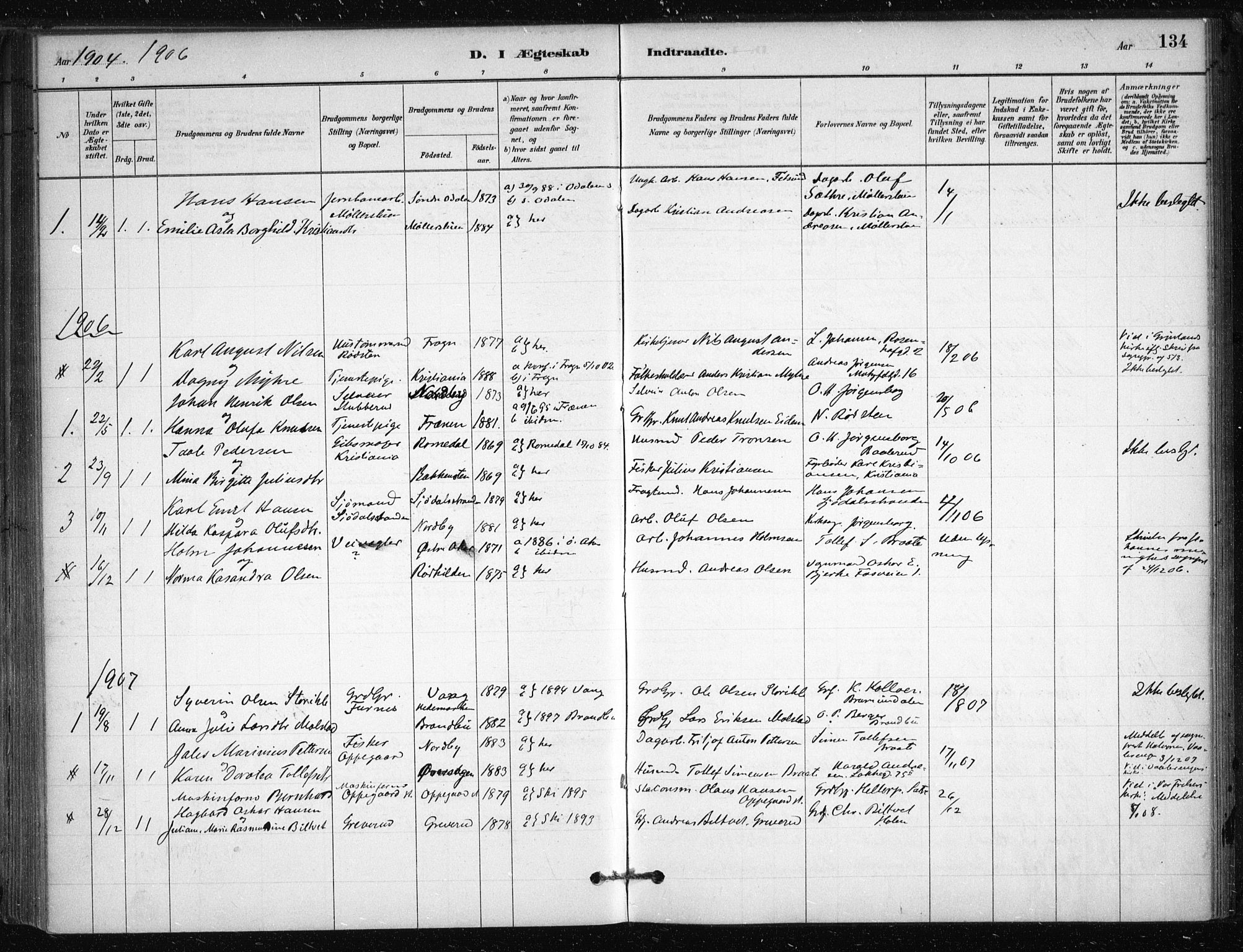 Nesodden prestekontor Kirkebøker, AV/SAO-A-10013/F/Fb/L0001: Parish register (official) no. II 1, 1880-1915, p. 134
