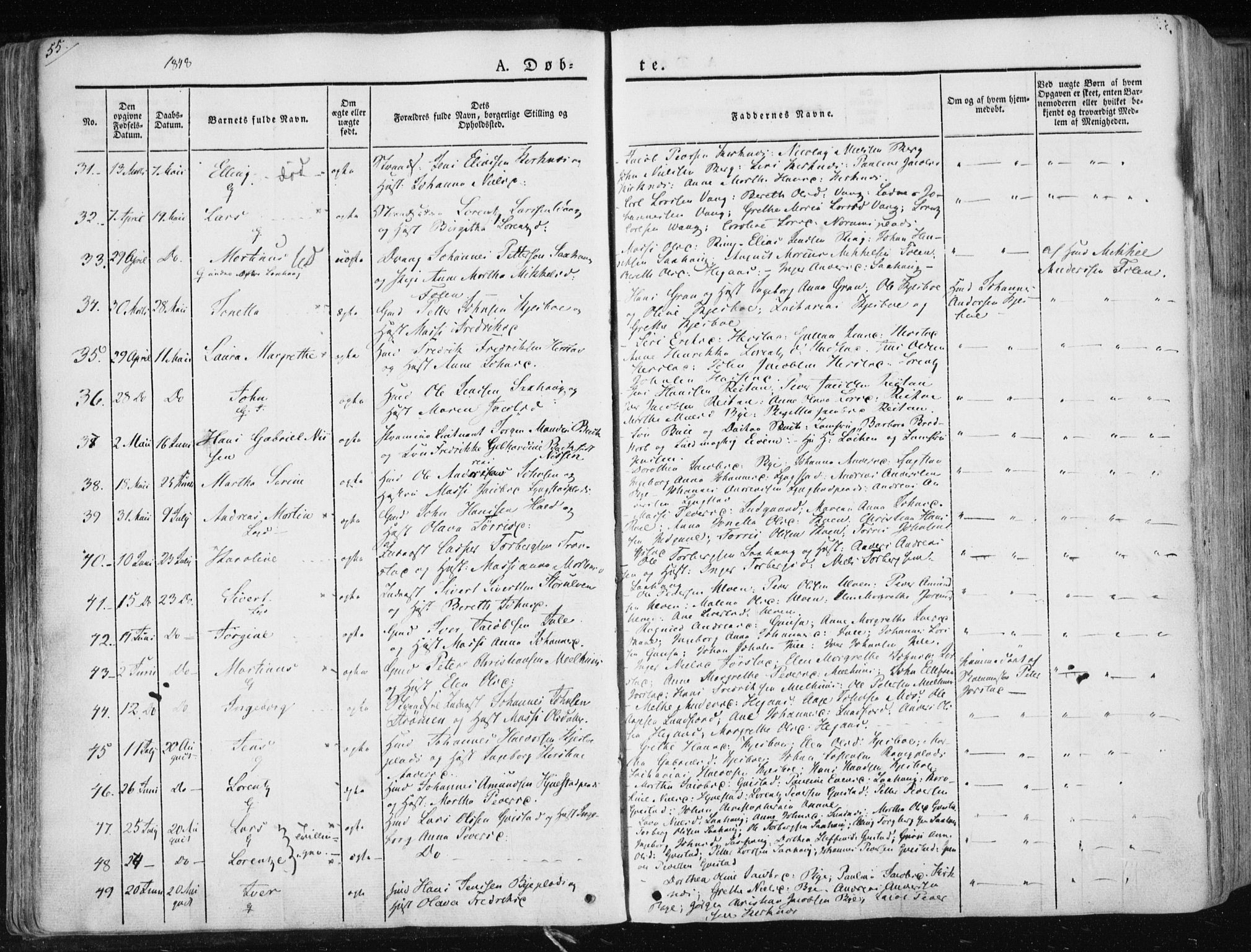 Ministerialprotokoller, klokkerbøker og fødselsregistre - Nord-Trøndelag, AV/SAT-A-1458/730/L0280: Parish register (official) no. 730A07 /1, 1840-1854, p. 55