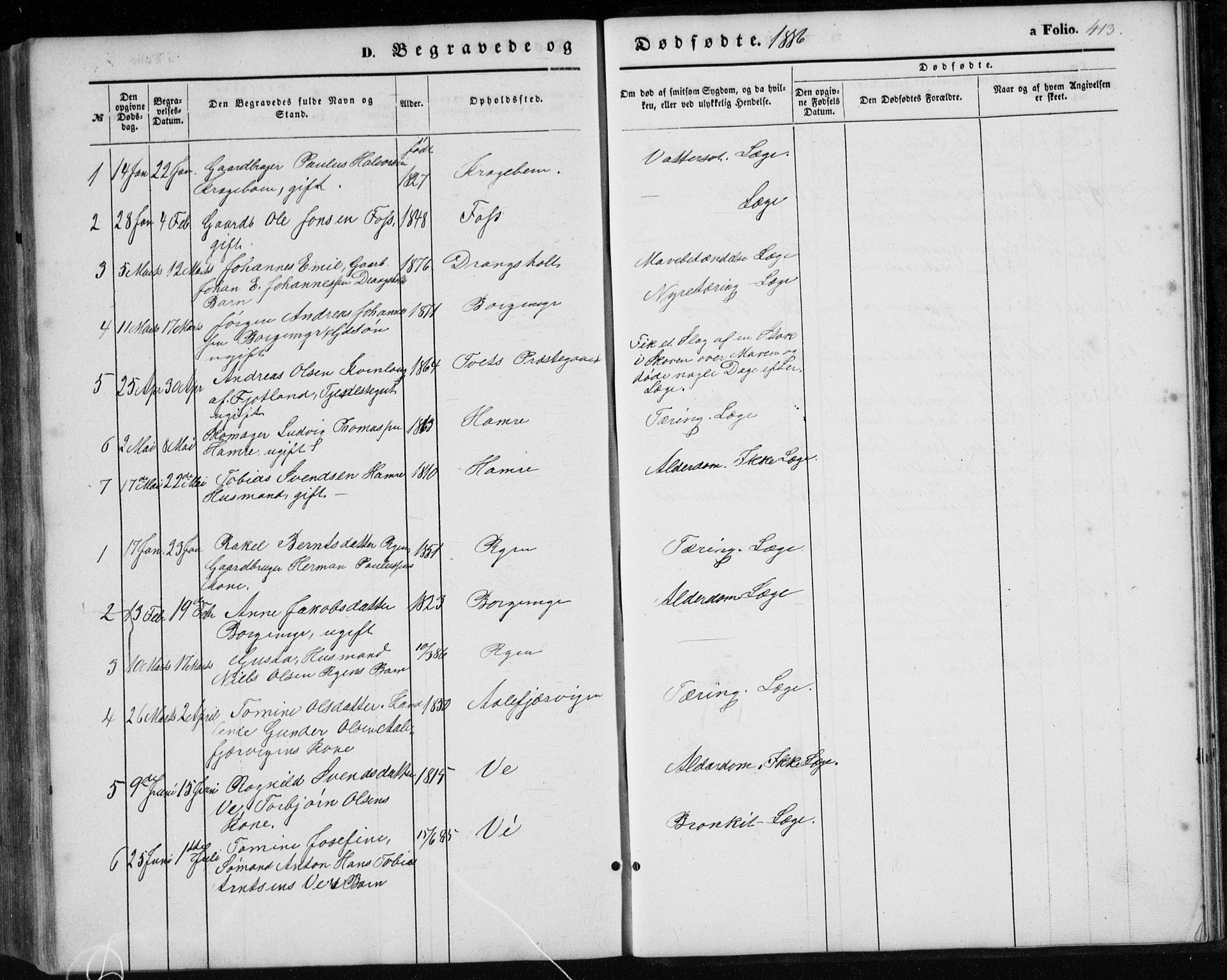 Tveit sokneprestkontor, AV/SAK-1111-0043/F/Fb/L0003: Parish register (copy) no. B 3, 1854-1886, p. 413