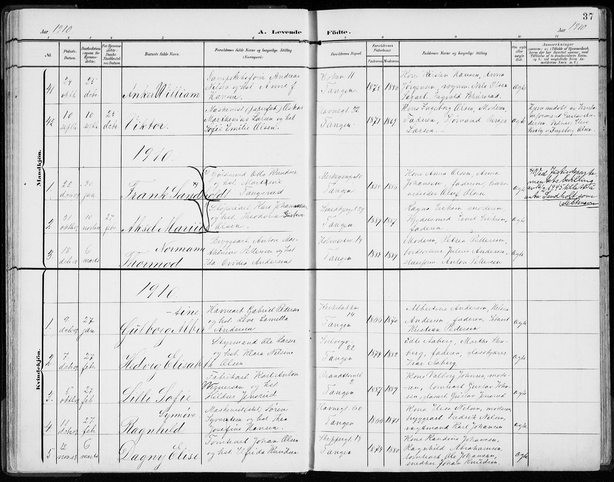 Strømsø kirkebøker, AV/SAKO-A-246/F/Fb/L0008: Parish register (official) no. II 8, 1902-1933, p. 37