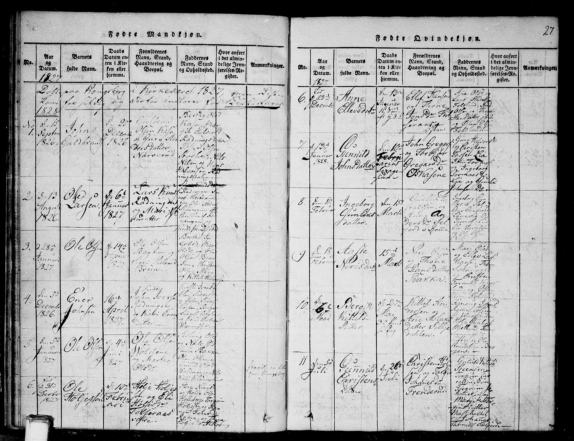 Gransherad kirkebøker, SAKO/A-267/G/Ga/L0001: Parish register (copy) no. I 1, 1815-1842, p. 27