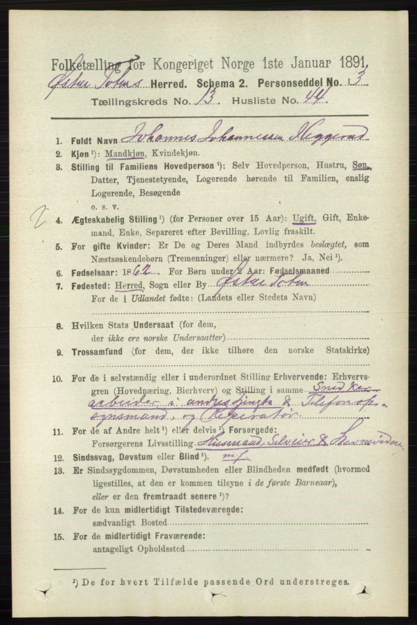 RA, 1891 census for 0528 Østre Toten, 1891, p. 8680