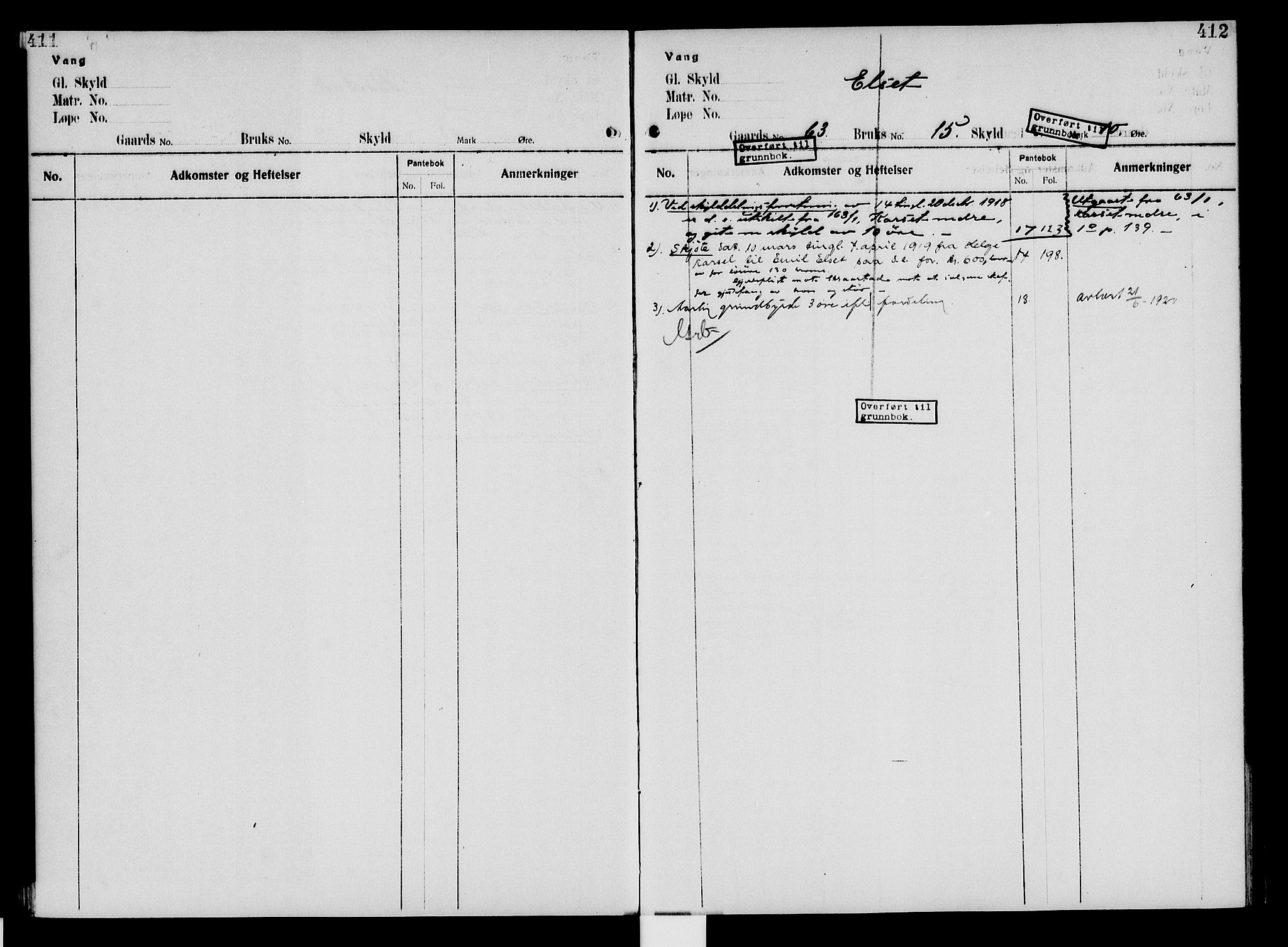 Nord-Hedmark sorenskriveri, SAH/TING-012/H/Ha/Had/Hade/L0005: Mortgage register no. 4.5, 1916-1940, p. 411-412