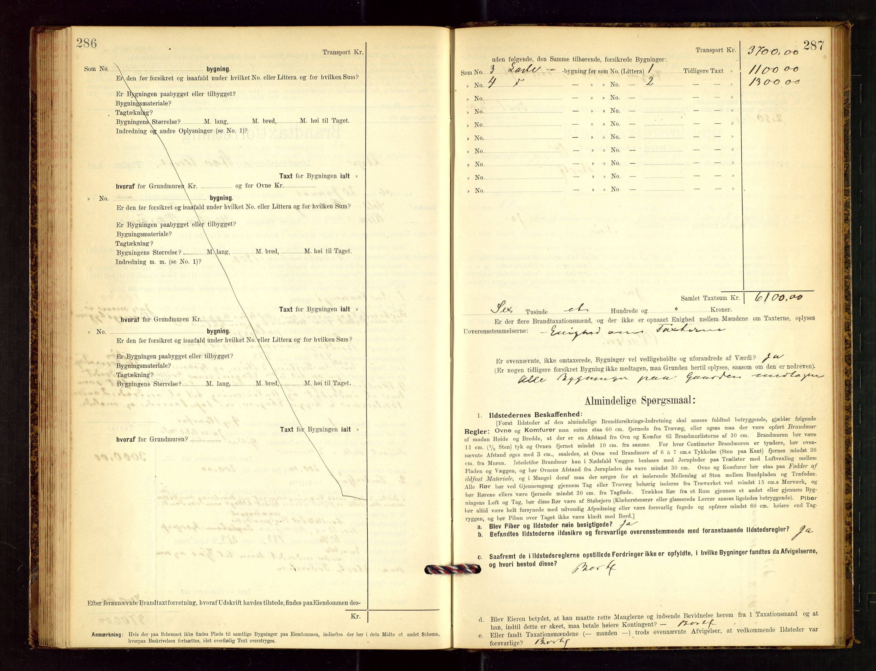 Klepp lensmannskontor, AV/SAST-A-100163/Goc/L0003: "Brandtaxationsprotokol" m/register, 1902-1907, p. 286-287