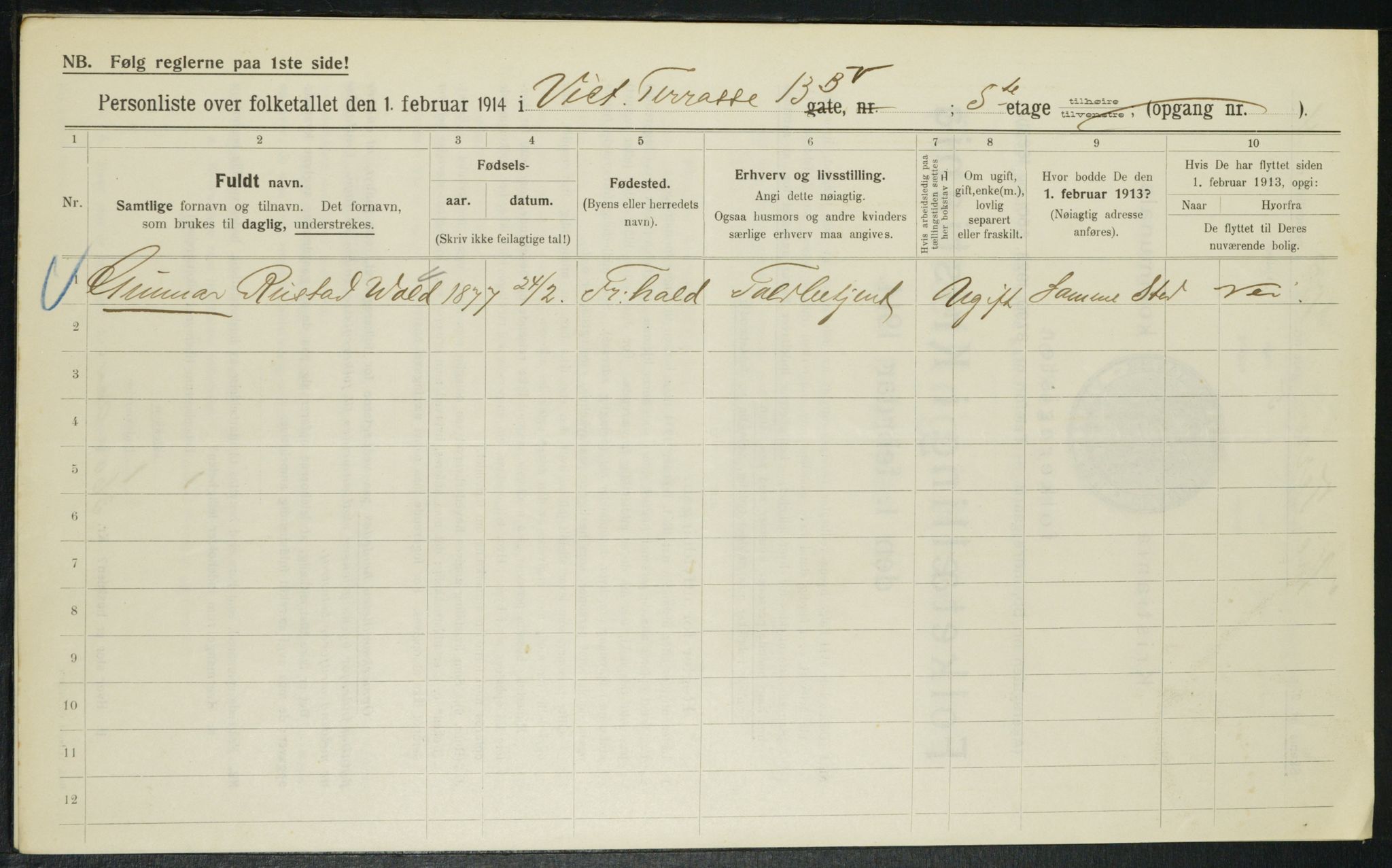 OBA, Municipal Census 1914 for Kristiania, 1914, p. 124602