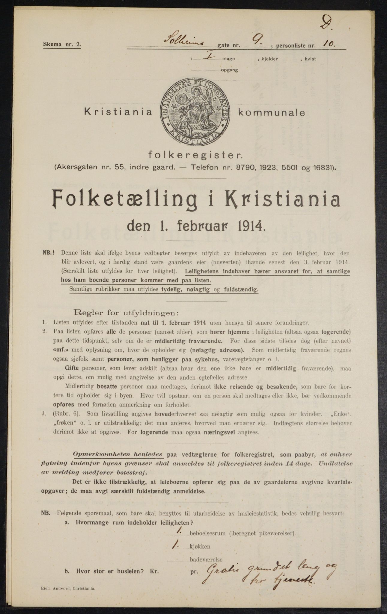 OBA, Municipal Census 1914 for Kristiania, 1914, p. 99485