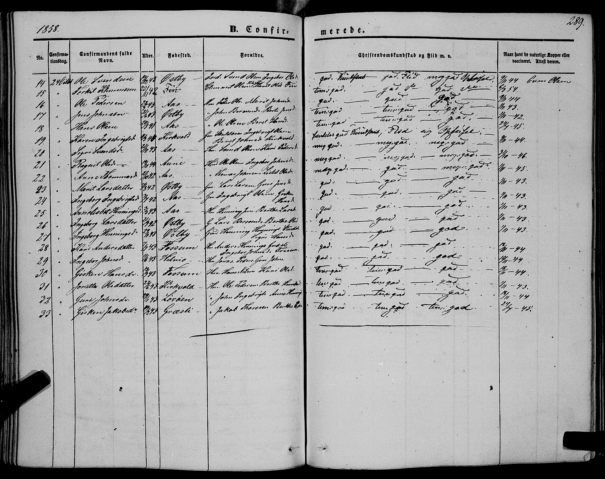 Ministerialprotokoller, klokkerbøker og fødselsregistre - Sør-Trøndelag, SAT/A-1456/695/L1146: Parish register (official) no. 695A06 /2, 1843-1859, p. 289