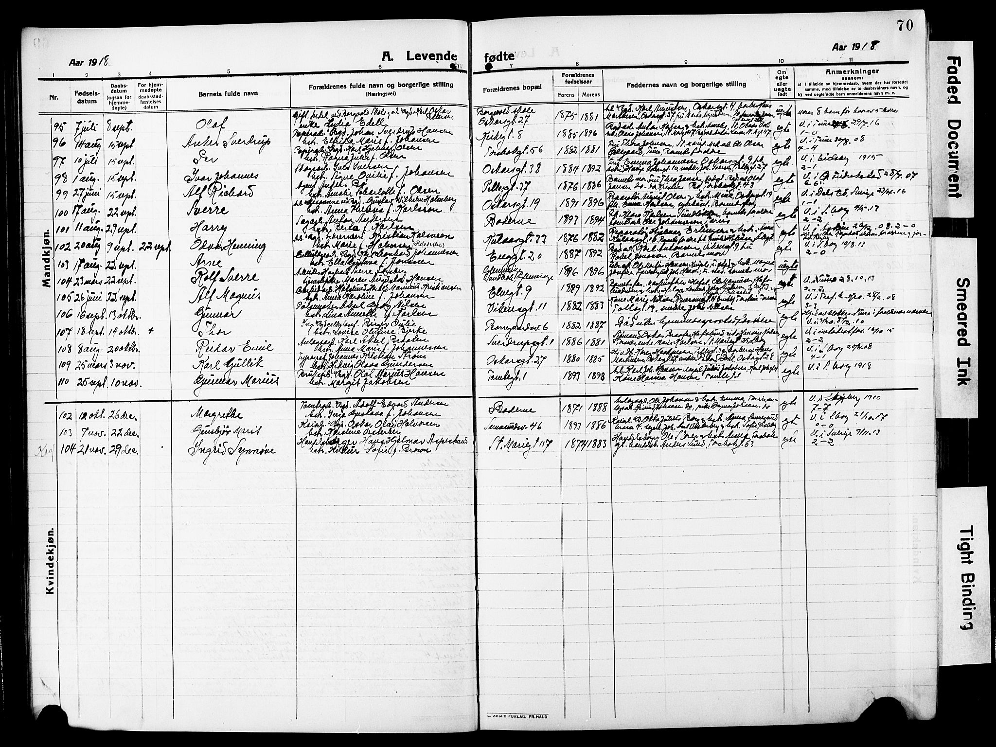 Sarpsborg prestekontor Kirkebøker, AV/SAO-A-2006/G/Ga/L0002: Parish register (copy) no. 2, 1912-1931, p. 70