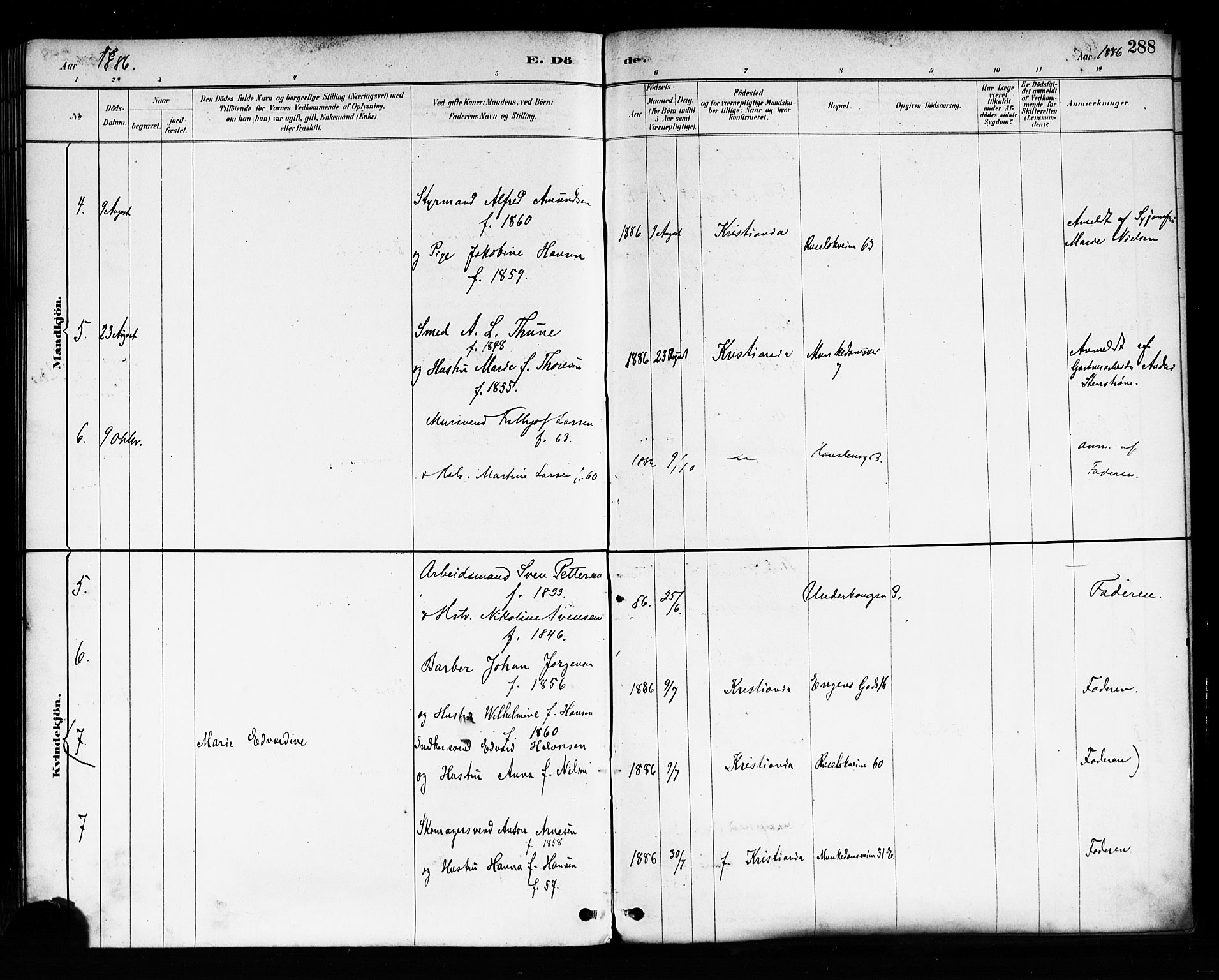 Trefoldighet prestekontor Kirkebøker, AV/SAO-A-10882/F/Fd/L0003: Parish register (official) no. IV 3, 1885-1896, p. 288