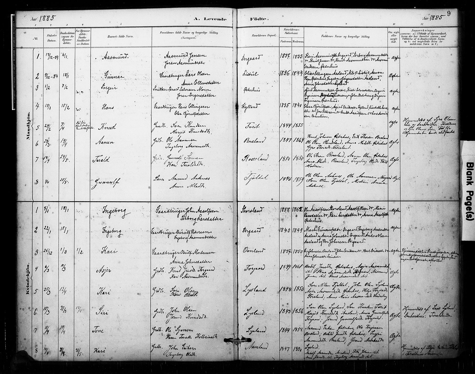 Åseral sokneprestkontor, AV/SAK-1111-0051/F/Fa/L0003: Parish register (official) no. A 3, 1884-1901, p. 9