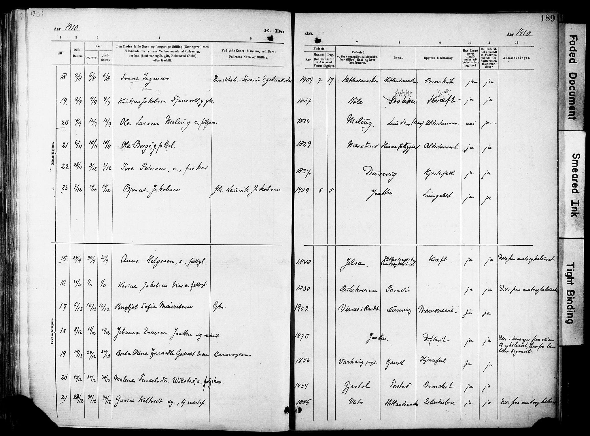 Hetland sokneprestkontor, SAST/A-101826/30/30BA/L0012: Parish register (official) no. A 12, 1882-1912, p. 189