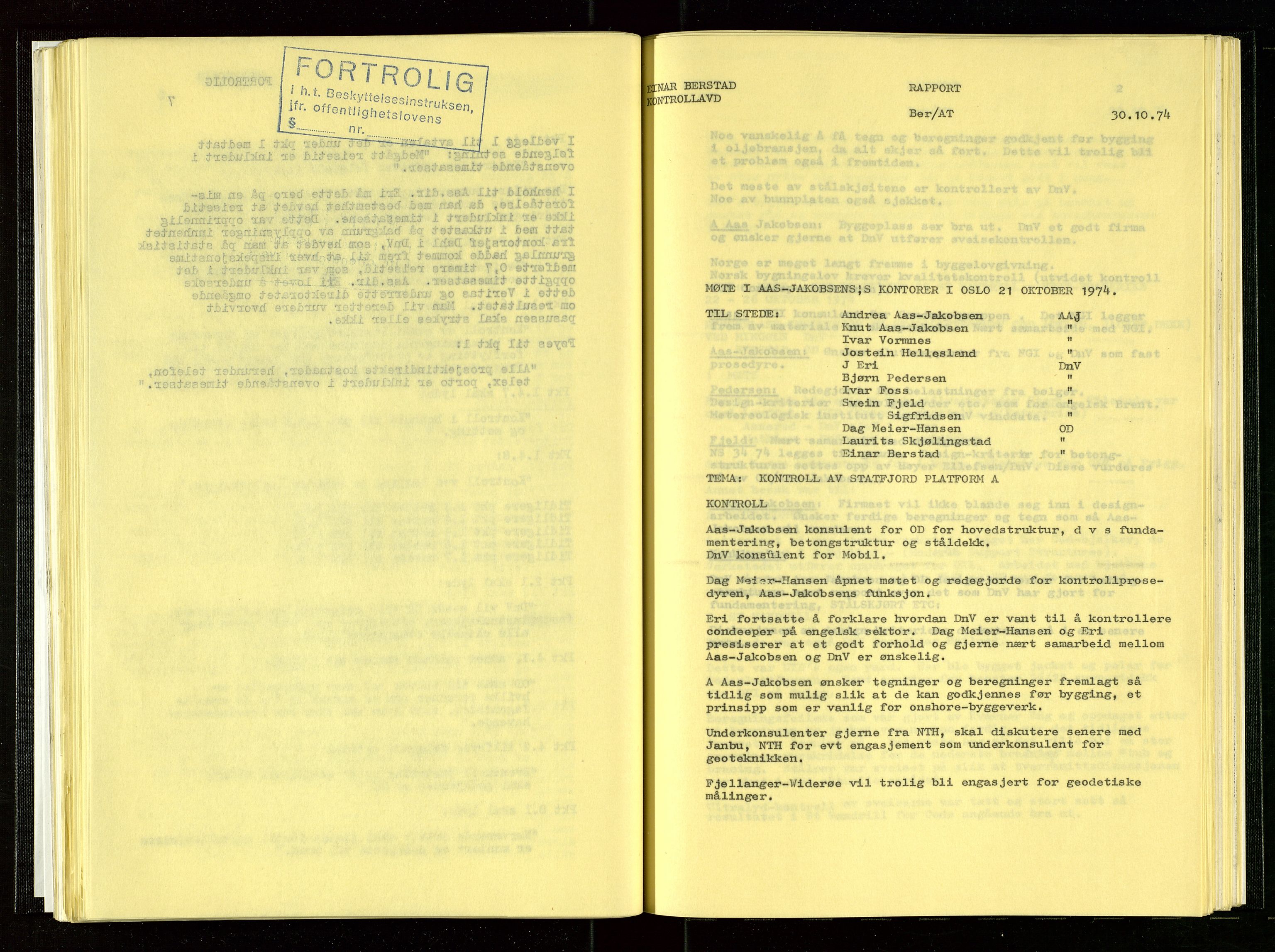 Oljedirektoratet, AV/SAST-A-101366/Aa/L0003: Referatprotokoller, 1974