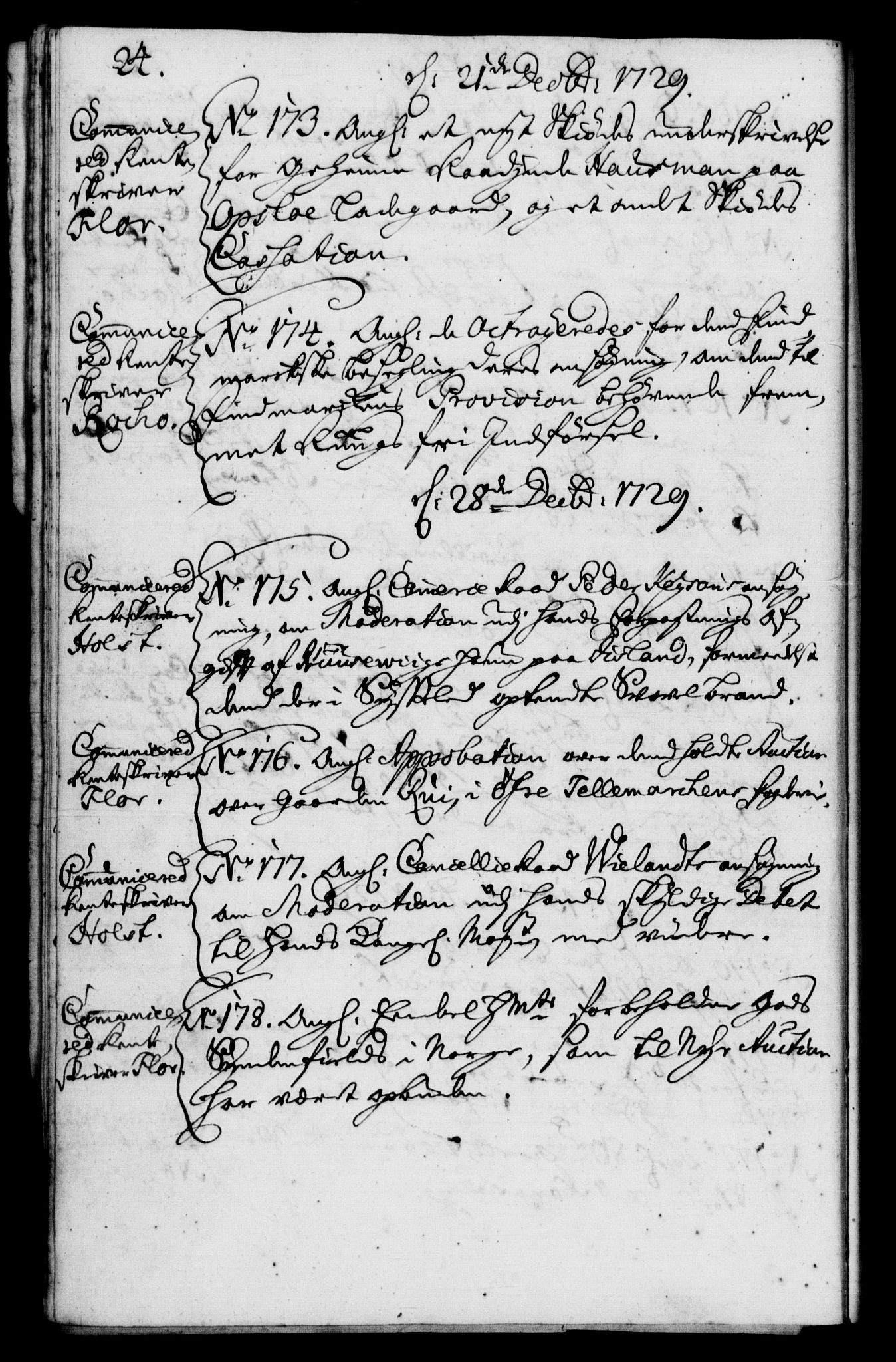 Rentekammeret, Kammerkanselliet, RA/EA-3111/G/Gf/Gfb/L0003: Register til norske relasjons- og resolusjonsprotokoller (merket RK 52.98), 1729-1736, p. 24