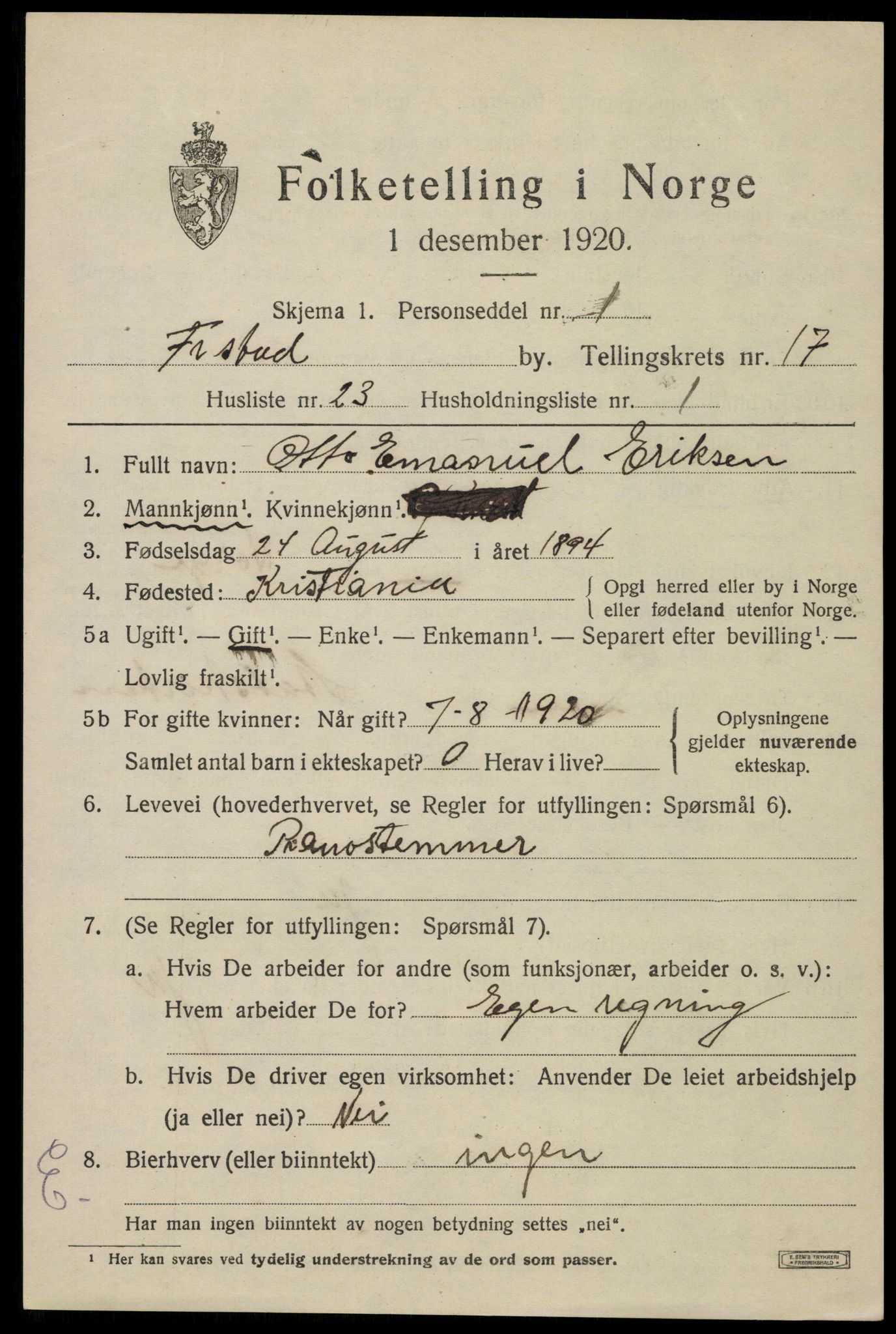 SAO, 1920 census for Fredrikstad, 1920, p. 39221