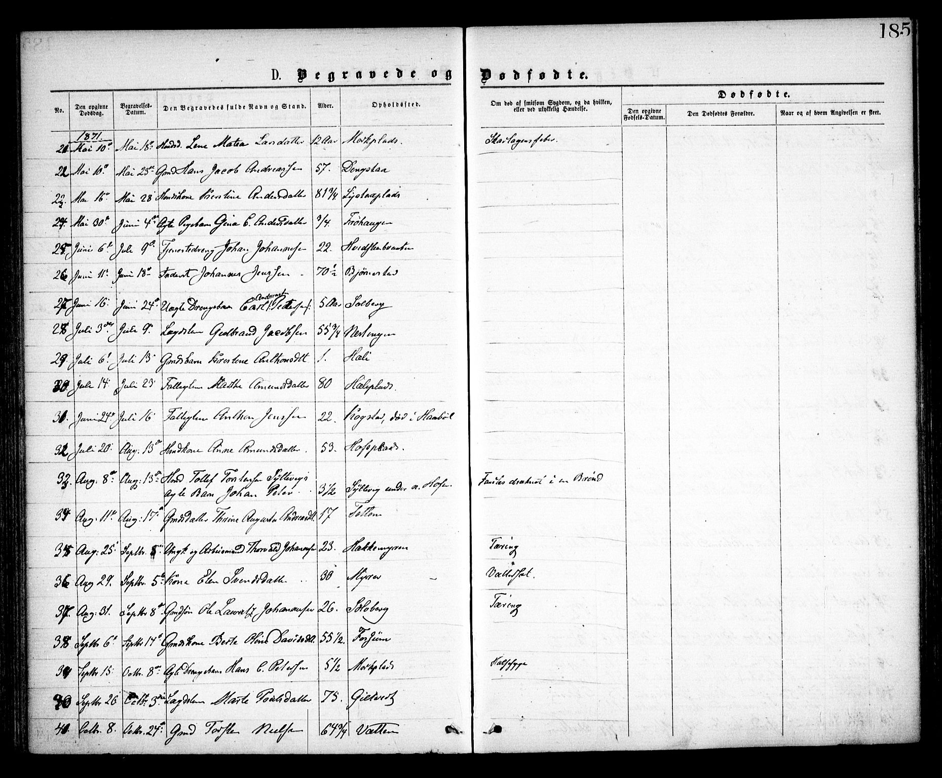Spydeberg prestekontor Kirkebøker, SAO/A-10924/F/Fa/L0006: Parish register (official) no. I 6, 1863-1874, p. 185