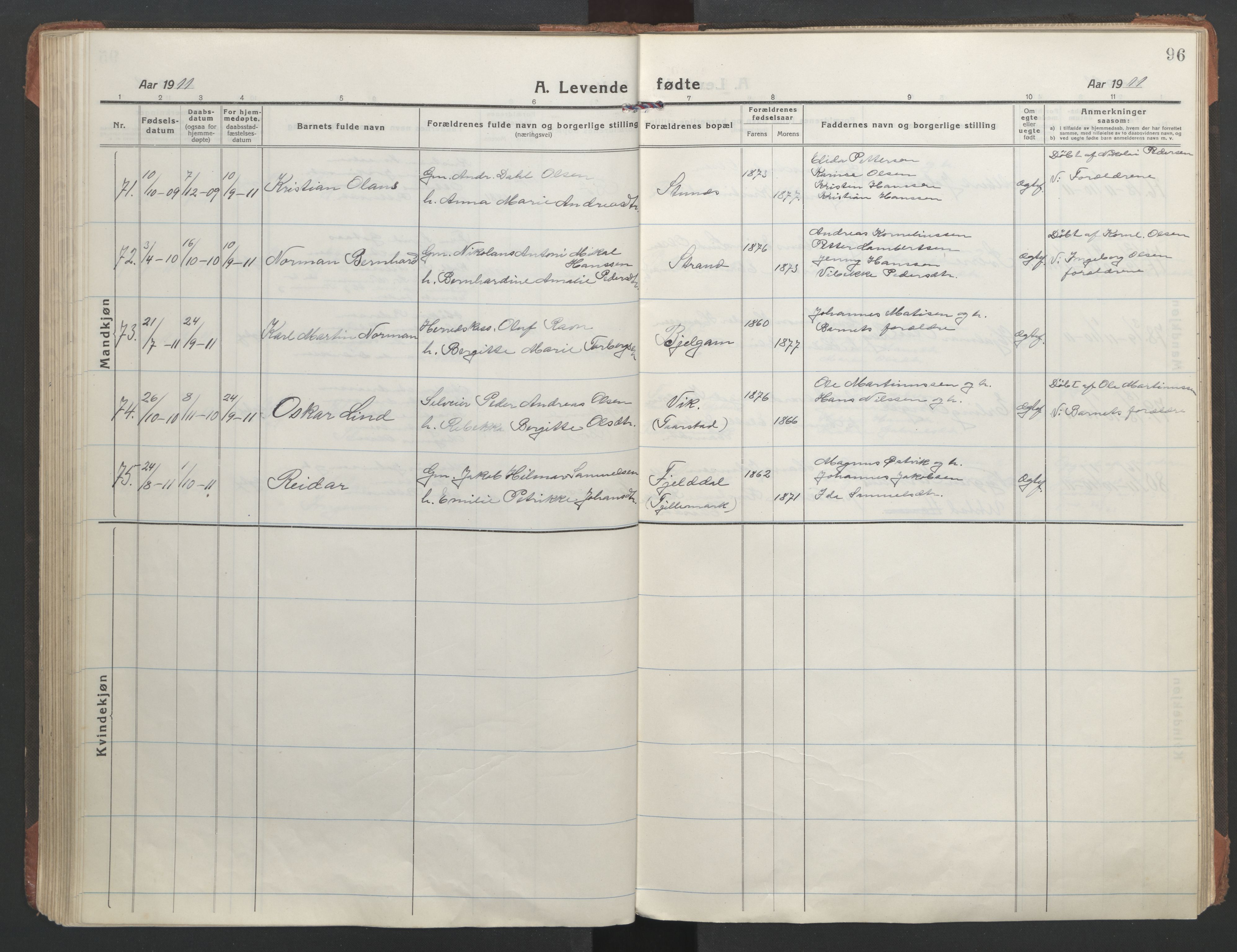 Ministerialprotokoller, klokkerbøker og fødselsregistre - Nordland, AV/SAT-A-1459/863/L0900: Parish register (official) no. 863A12, 1906-1915, p. 96