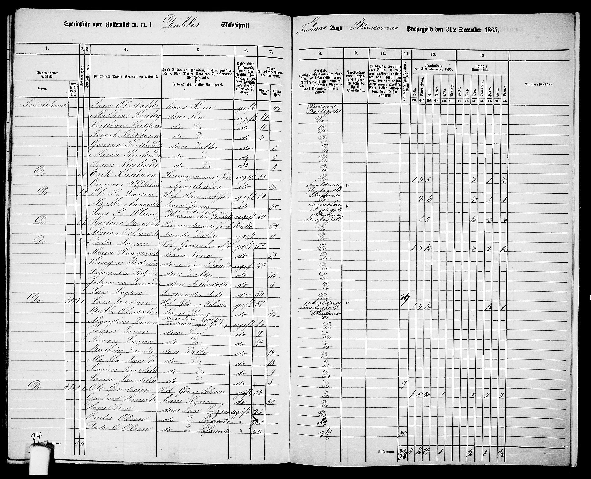 RA, 1865 census for Skudenes, 1865, p. 198