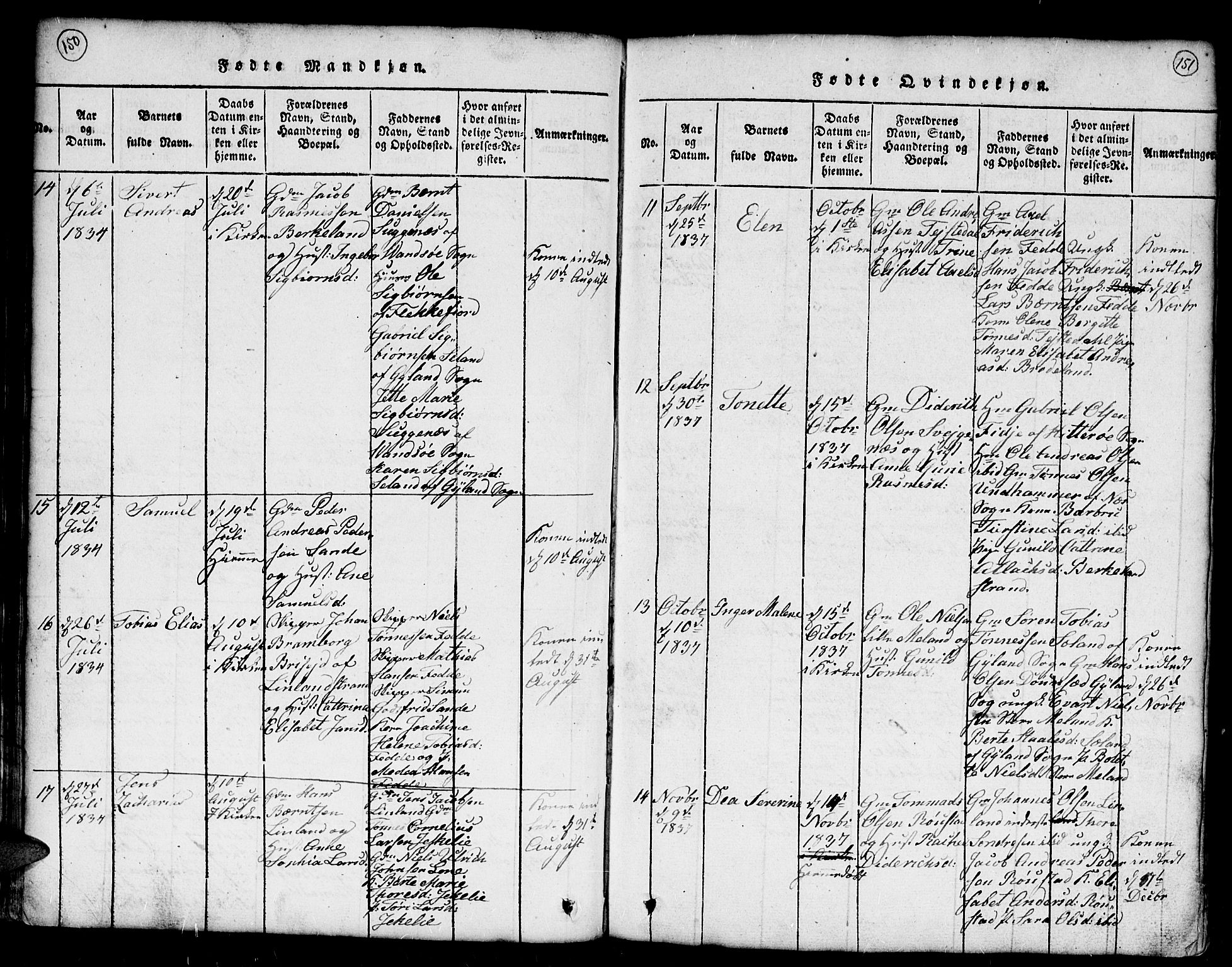 Kvinesdal sokneprestkontor, SAK/1111-0026/F/Fb/Fba/L0001: Parish register (copy) no. B 1, 1815-1839, p. 150-151