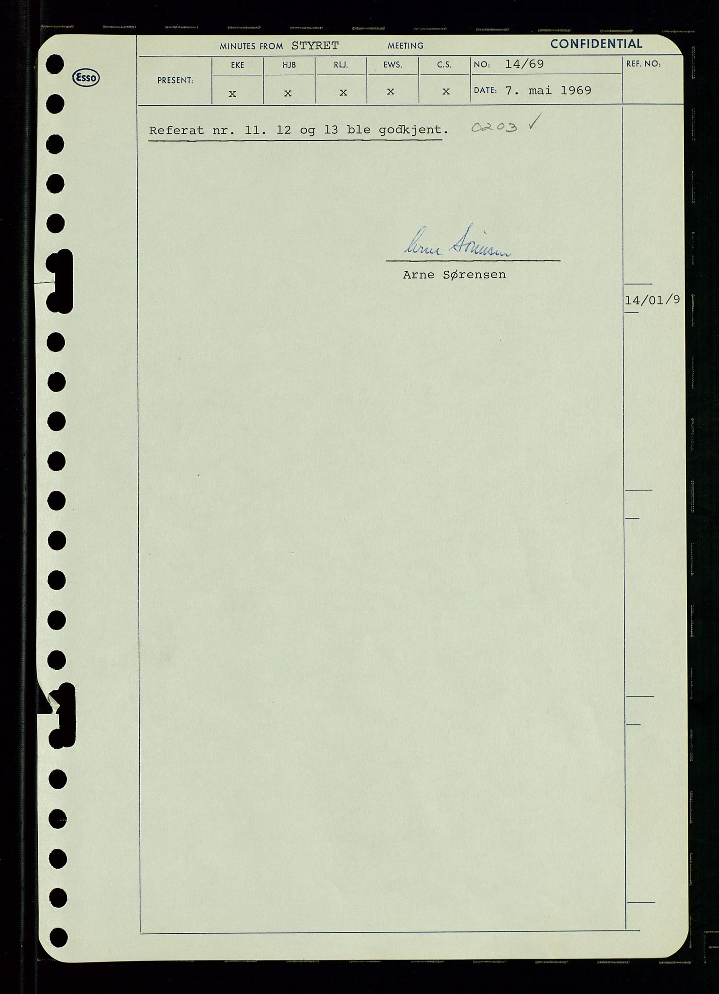 Pa 0982 - Esso Norge A/S, SAST/A-100448/A/Aa/L0003/0001: Den administrerende direksjon Board minutes (styrereferater) og Bedriftforsamlingsprotokoll / Den administrerende direksjon Board minutes (styrereferater), 1969, p. 16