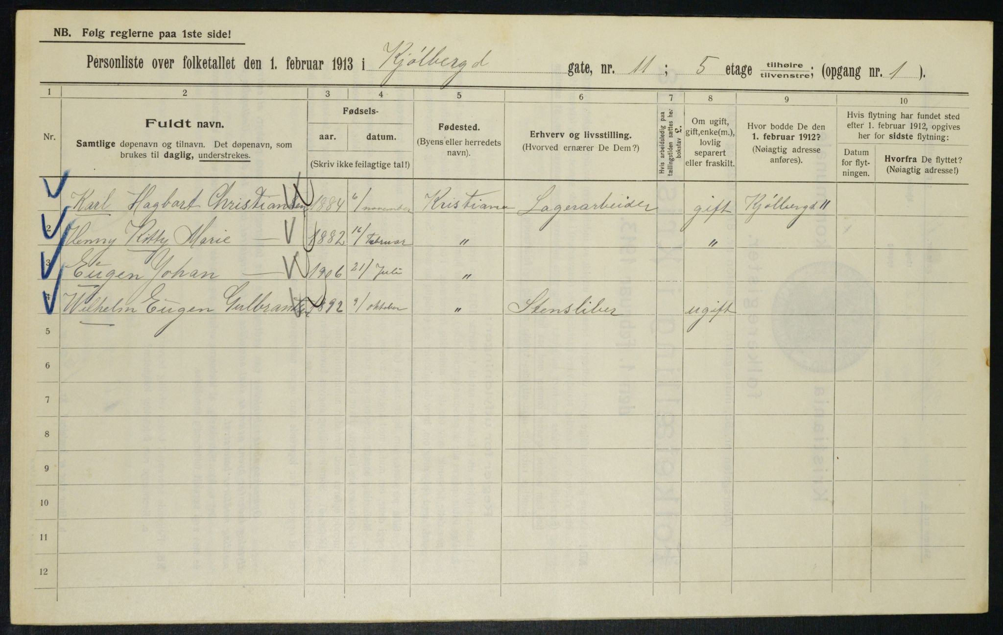 OBA, Municipal Census 1913 for Kristiania, 1913, p. 51239