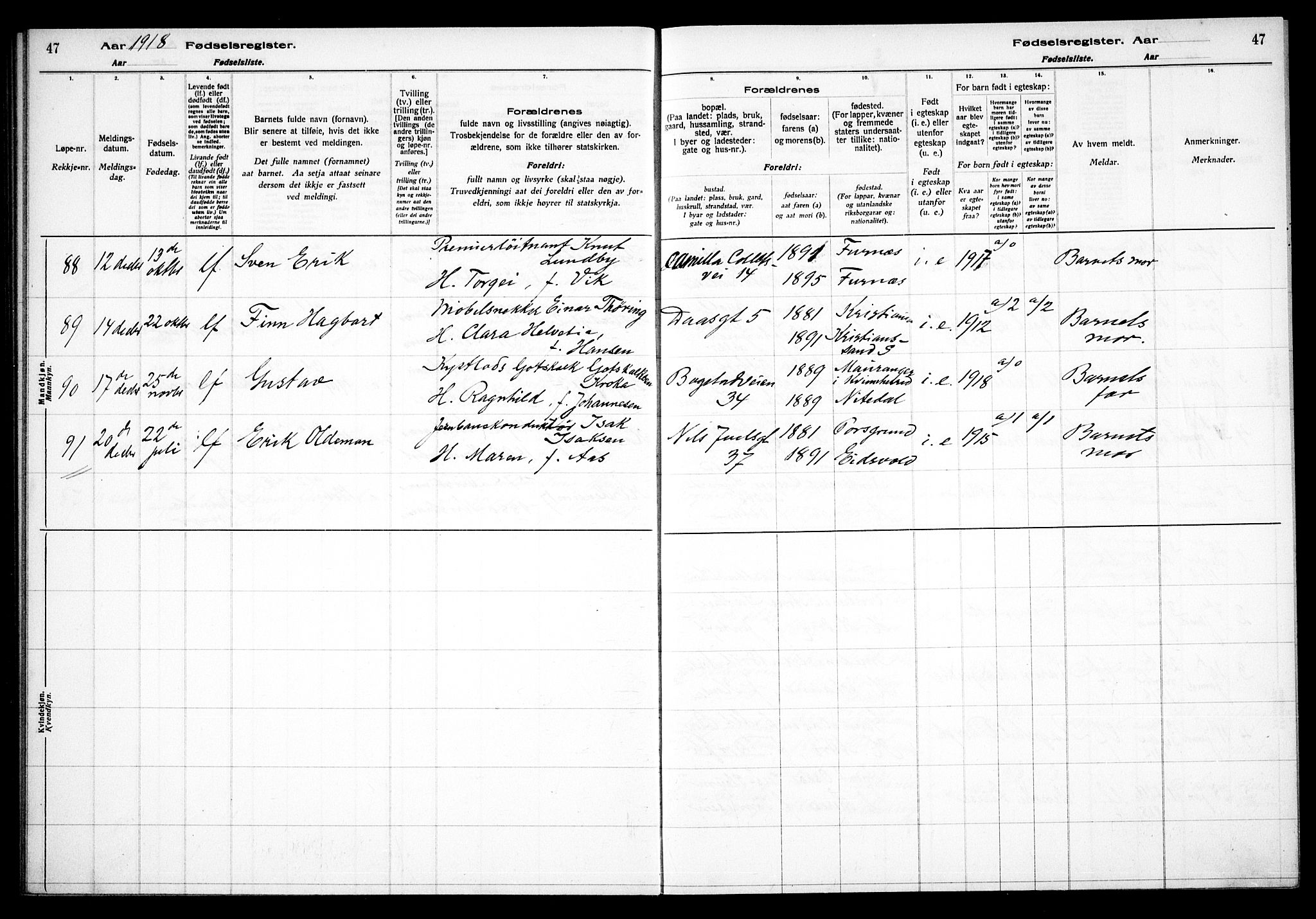 Uranienborg prestekontor Kirkebøker, AV/SAO-A-10877/J/Ja/L0001: Birth register no. 1, 1916-1930, p. 47