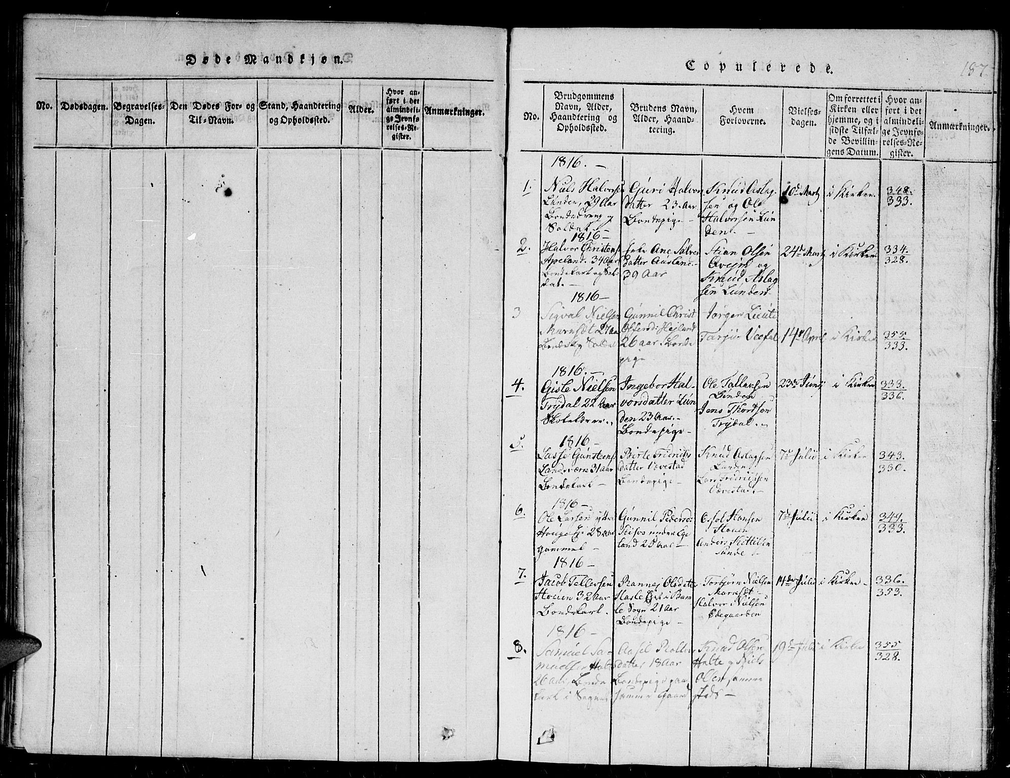 Gjerstad sokneprestkontor, SAK/1111-0014/F/Fb/Fba/L0002: Parish register (copy) no. B 2, 1816-1845, p. 187