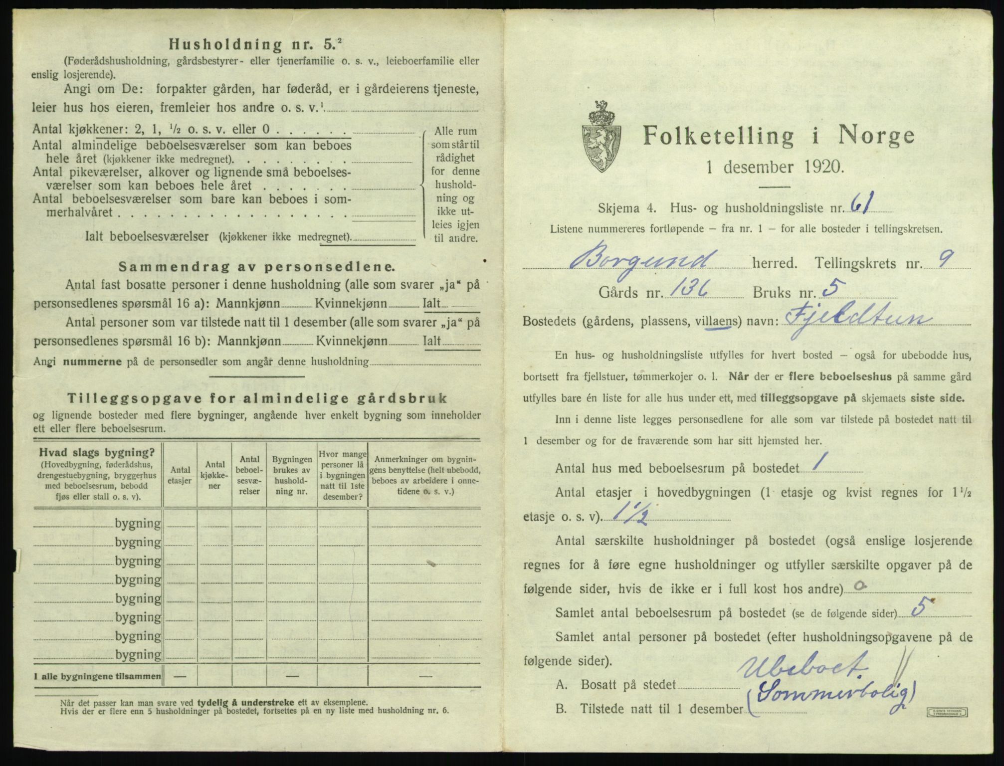 SAT, 1920 census for Borgund, 1920, p. 1046