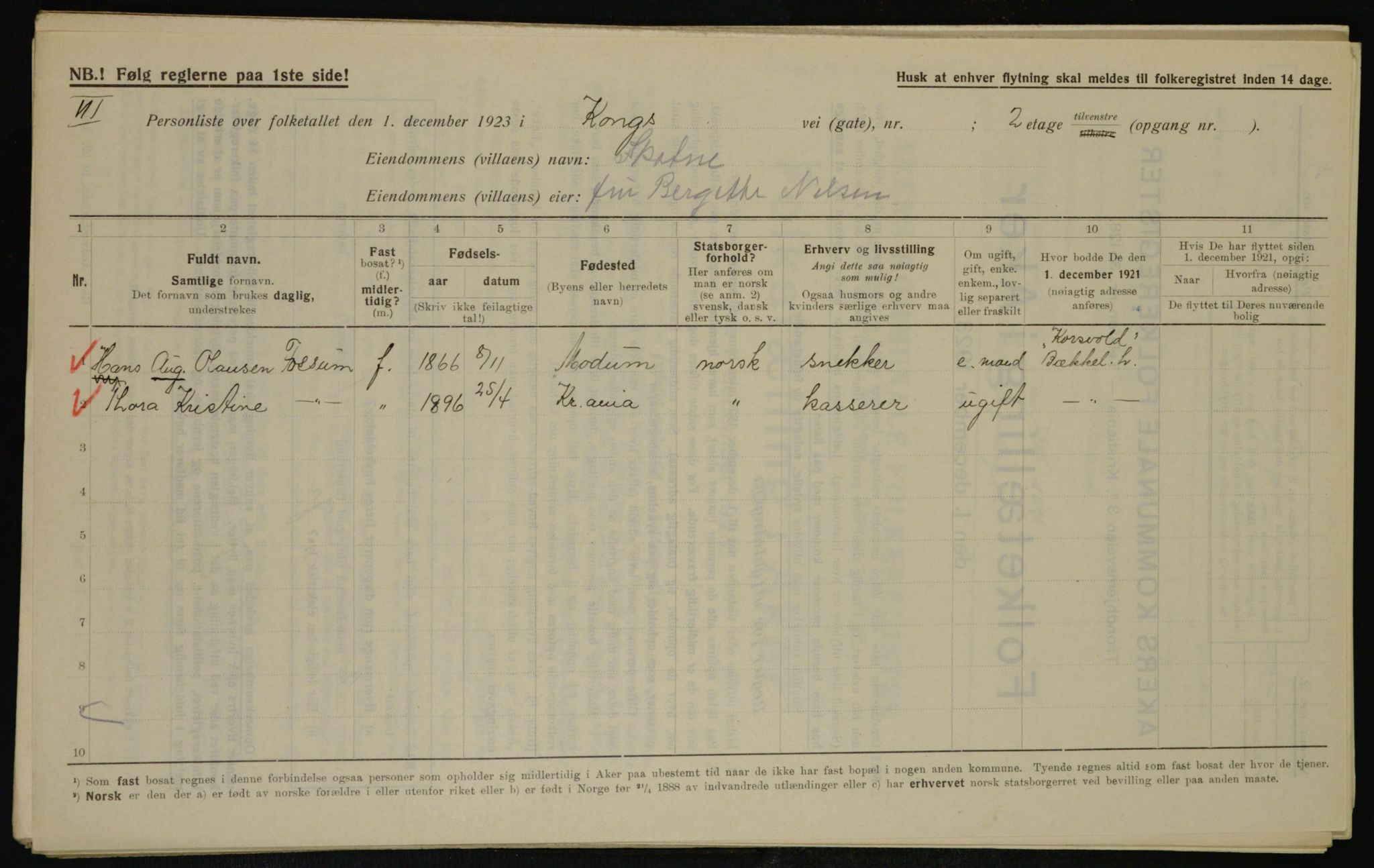 , Municipal Census 1923 for Aker, 1923, p. 40209