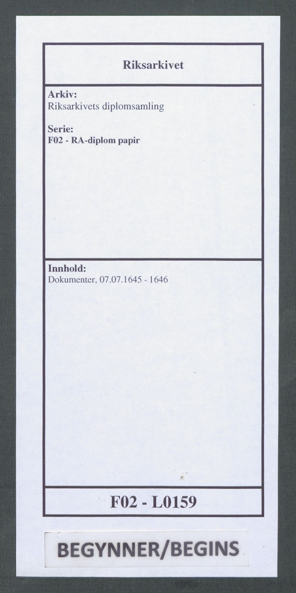 Riksarkivets diplomsamling, AV/RA-EA-5965/F02/L0159: Dokumenter, 1645-1646, p. 1