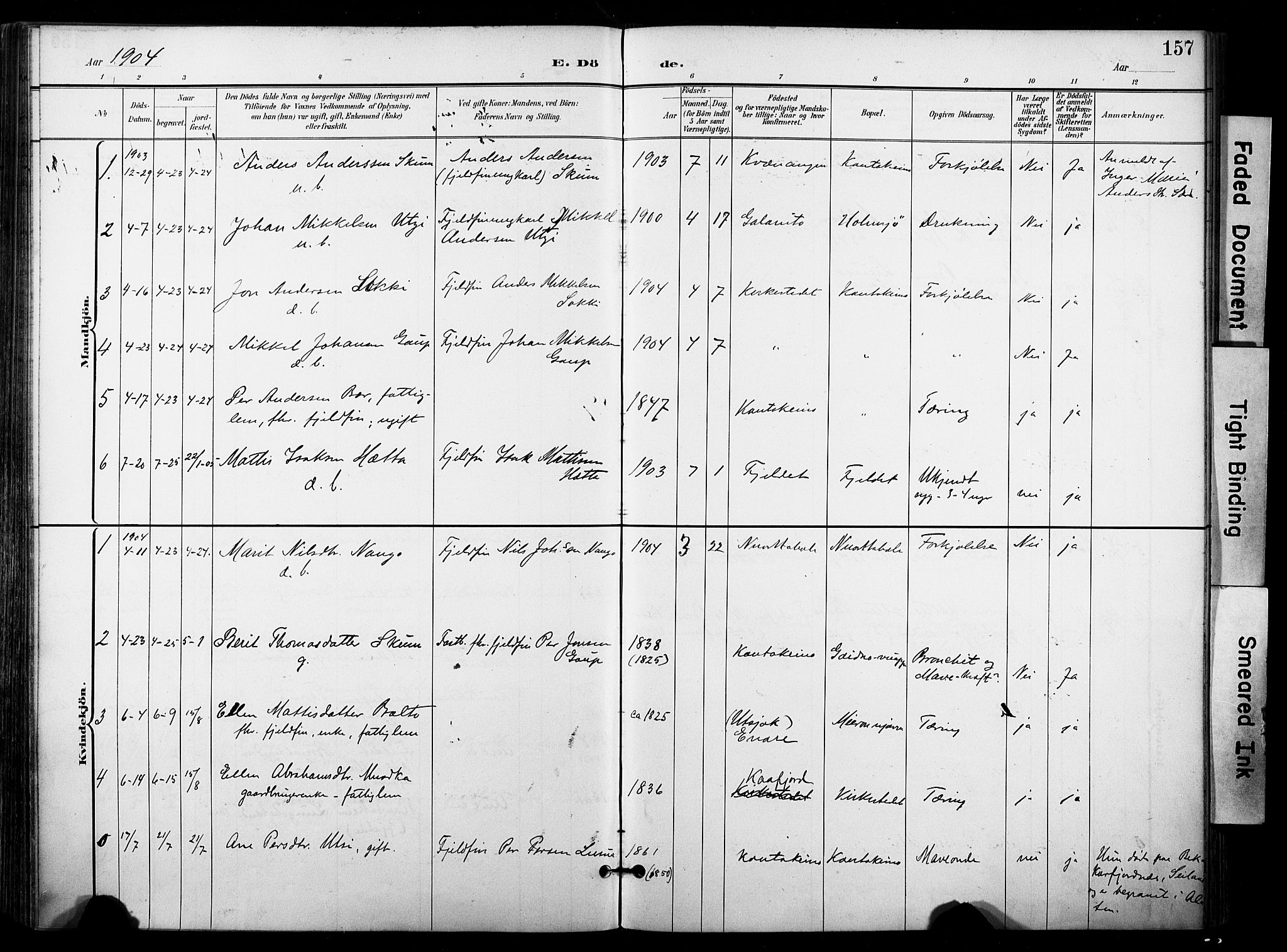 Kautokeino sokneprestembete, SATØ/S-1340/H/Ha/L0005.kirke: Parish register (official) no. 5, 1896-1916, p. 157