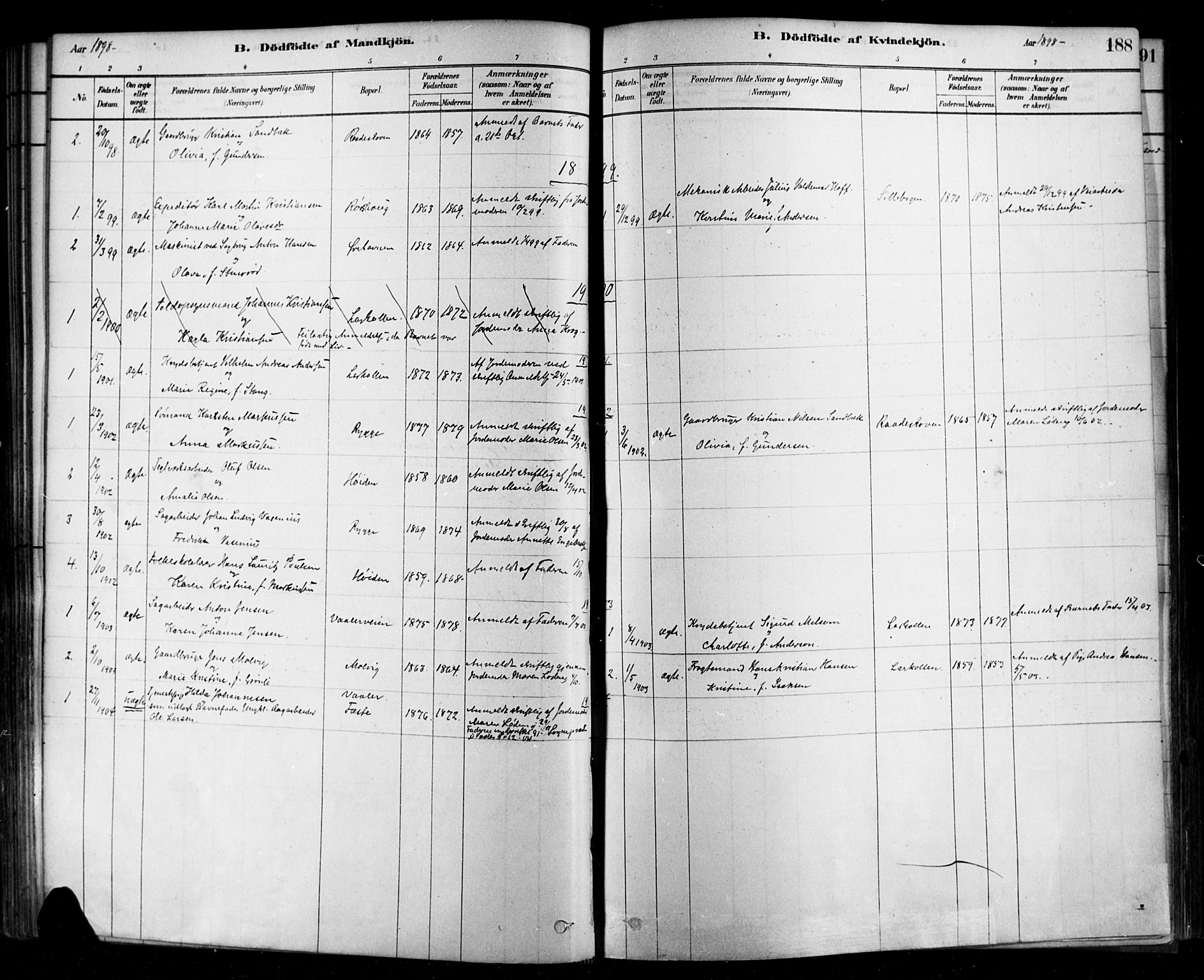 Rygge prestekontor Kirkebøker, AV/SAO-A-10084b/F/Fa/L0007: Parish register (official) no. 7, 1878-1904, p. 188