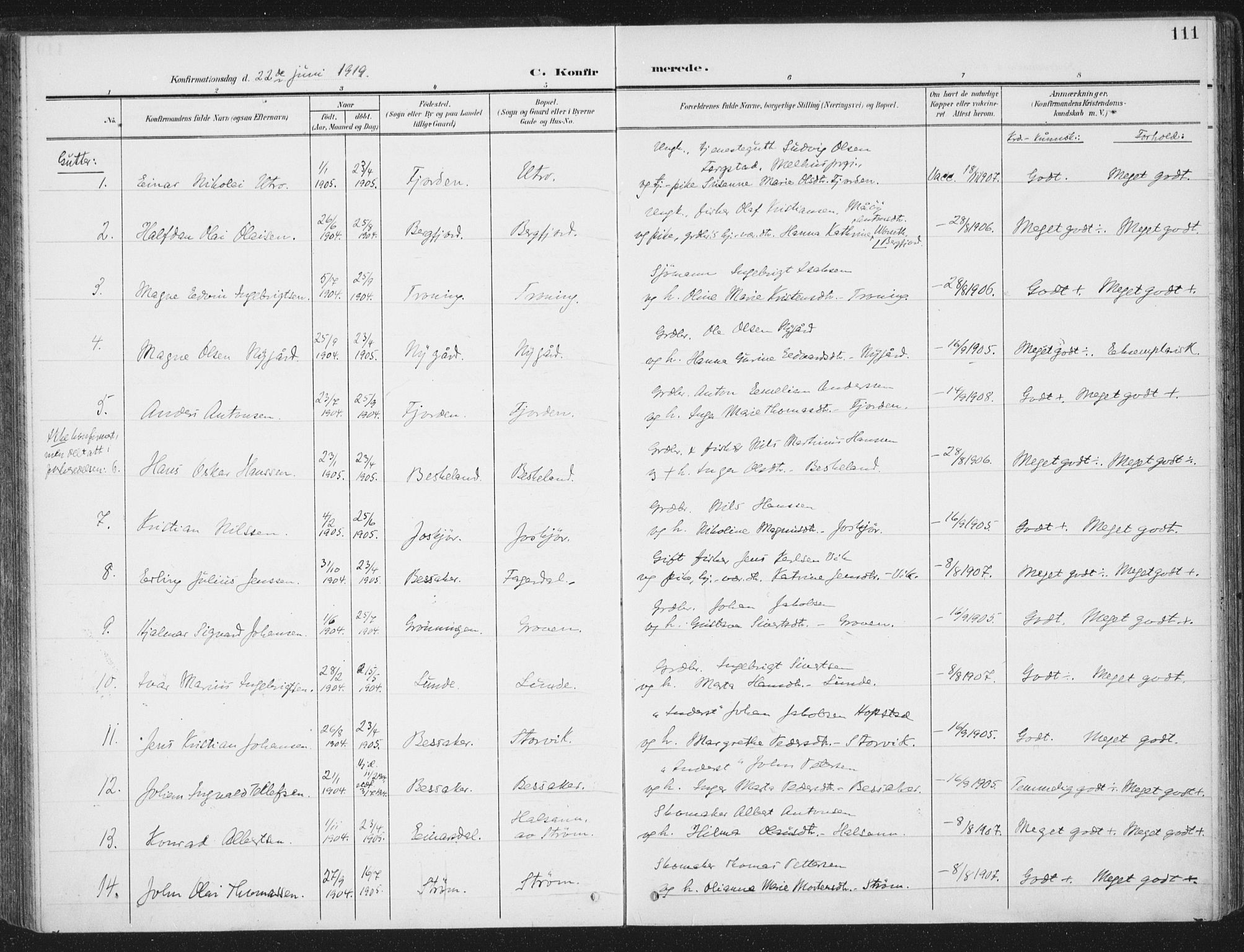 Ministerialprotokoller, klokkerbøker og fødselsregistre - Sør-Trøndelag, SAT/A-1456/657/L0709: Parish register (official) no. 657A10, 1905-1919, p. 111