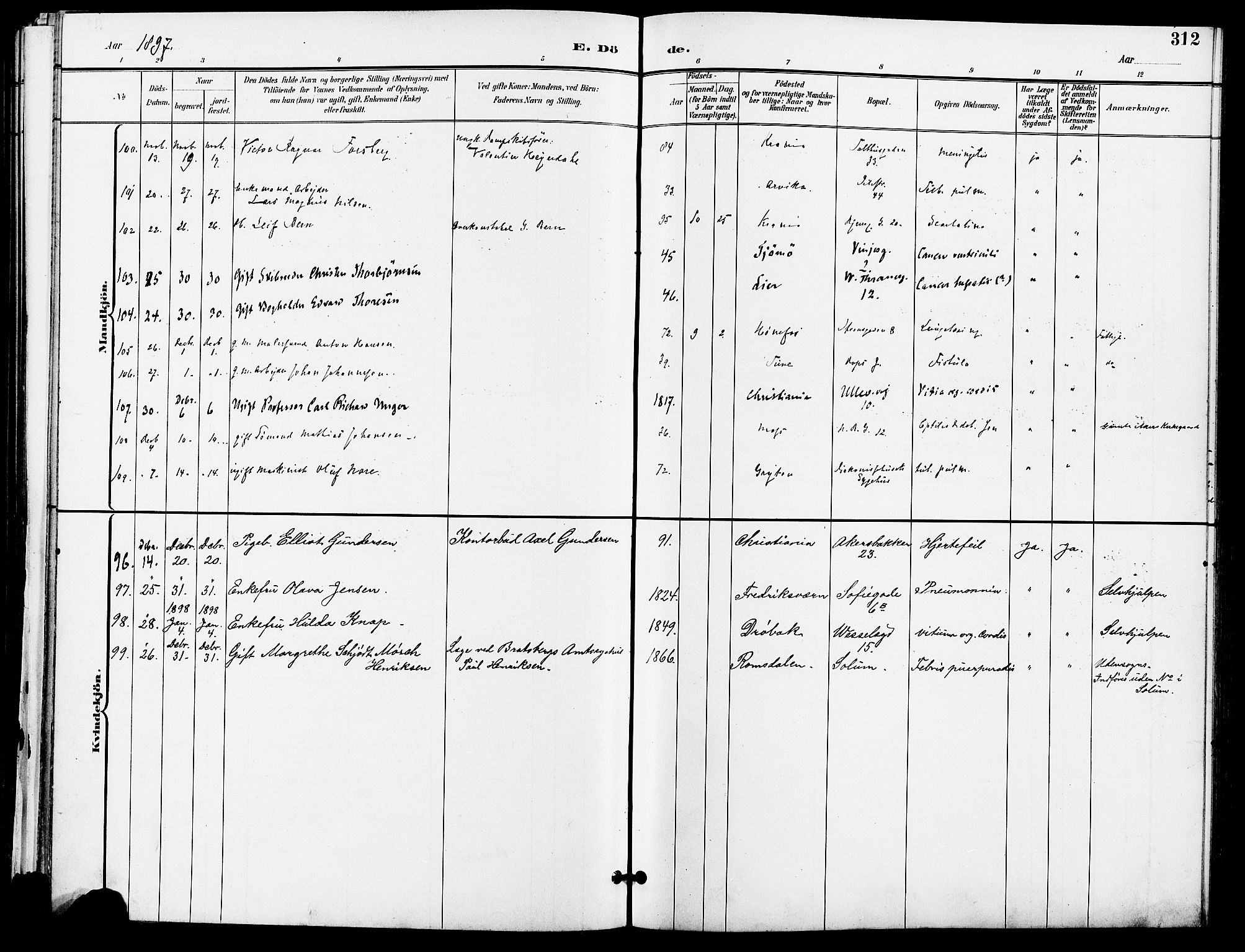 Gamle Aker prestekontor Kirkebøker, AV/SAO-A-10617a/F/L0011: Parish register (official) no. 11, 1896-1901, p. 312