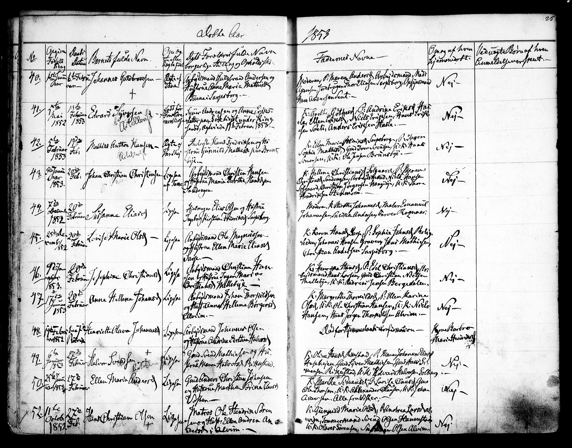 Tune prestekontor Kirkebøker, AV/SAO-A-2007/F/Fa/L0011: Parish register (official) no. 11, 1852-1856, p. 25