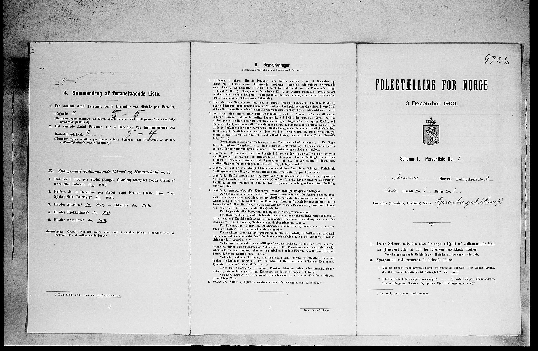 SAH, 1900 census for Åsnes, 1900, p. 1710