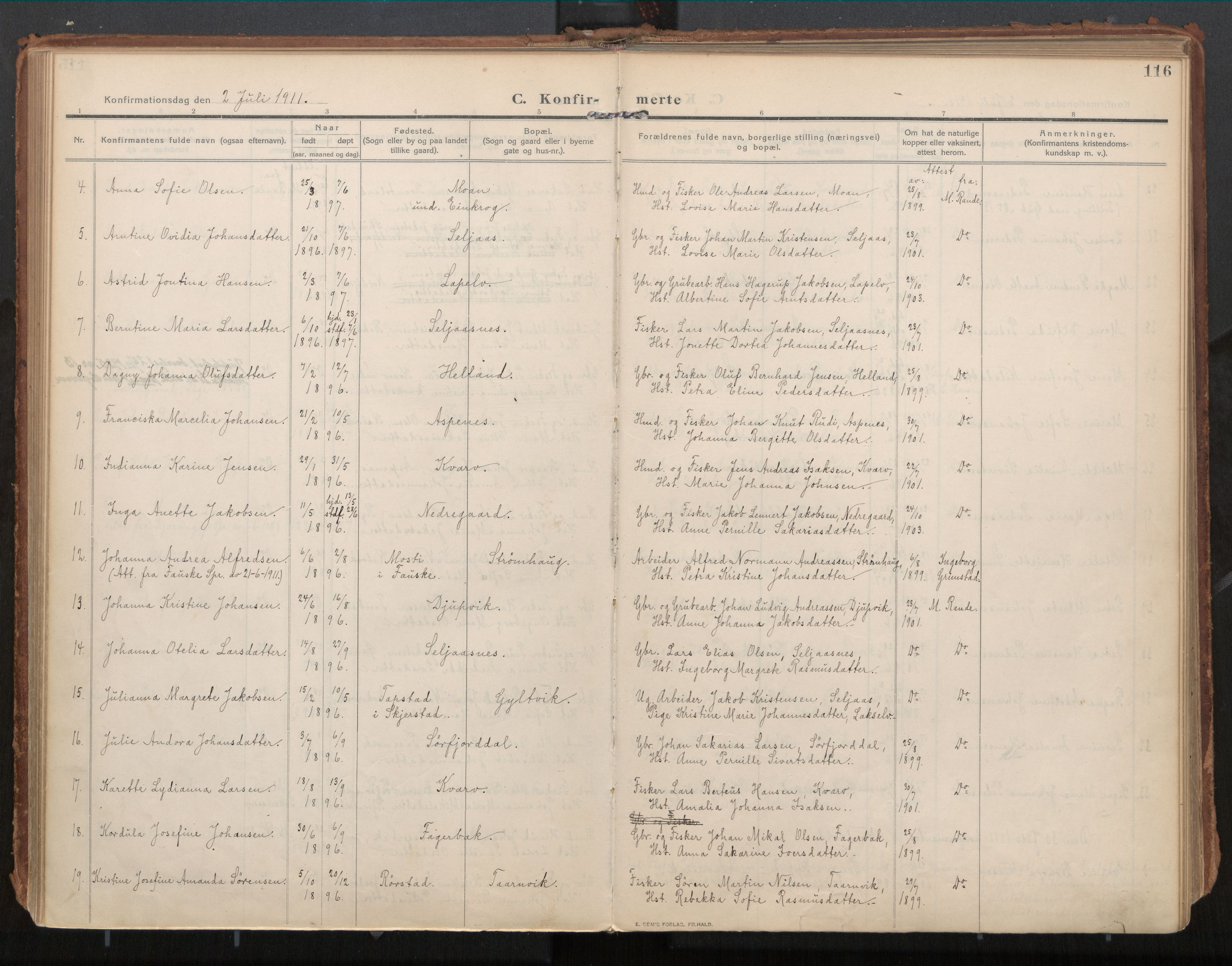 Ministerialprotokoller, klokkerbøker og fødselsregistre - Nordland, AV/SAT-A-1459/854/L0784: Parish register (official) no. 854A07, 1910-1922, p. 116