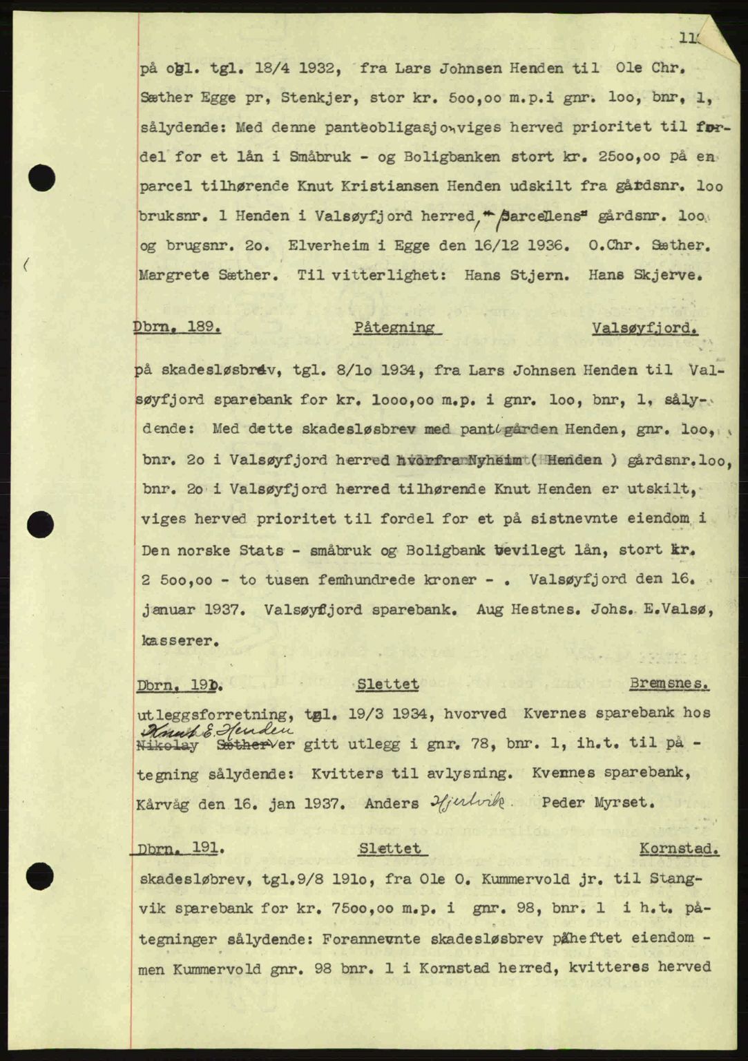 Nordmøre sorenskriveri, AV/SAT-A-4132/1/2/2Ca: Mortgage book no. C80, 1936-1939, Diary no: : 189/1937